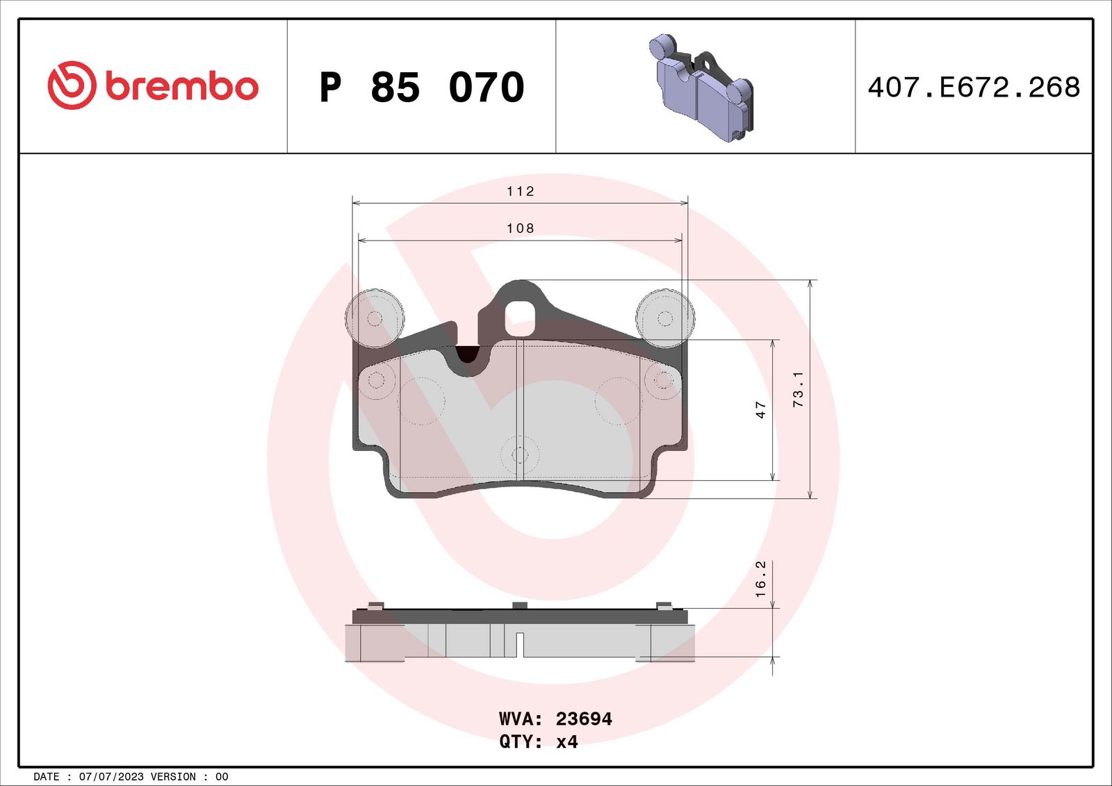 PRIME Low-Met Rear Disc Brake Pad Set - P85070_03