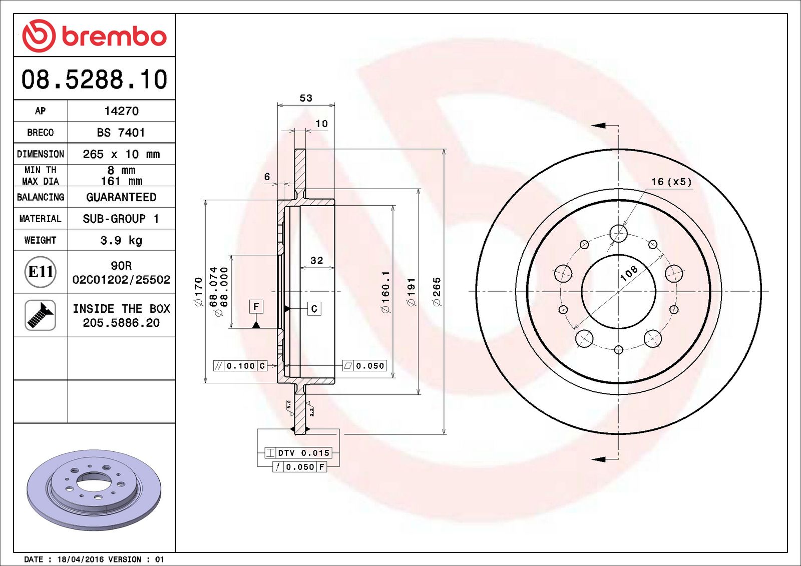 PRIME Rear Disc Brake Rotor - 08.5288.10_02