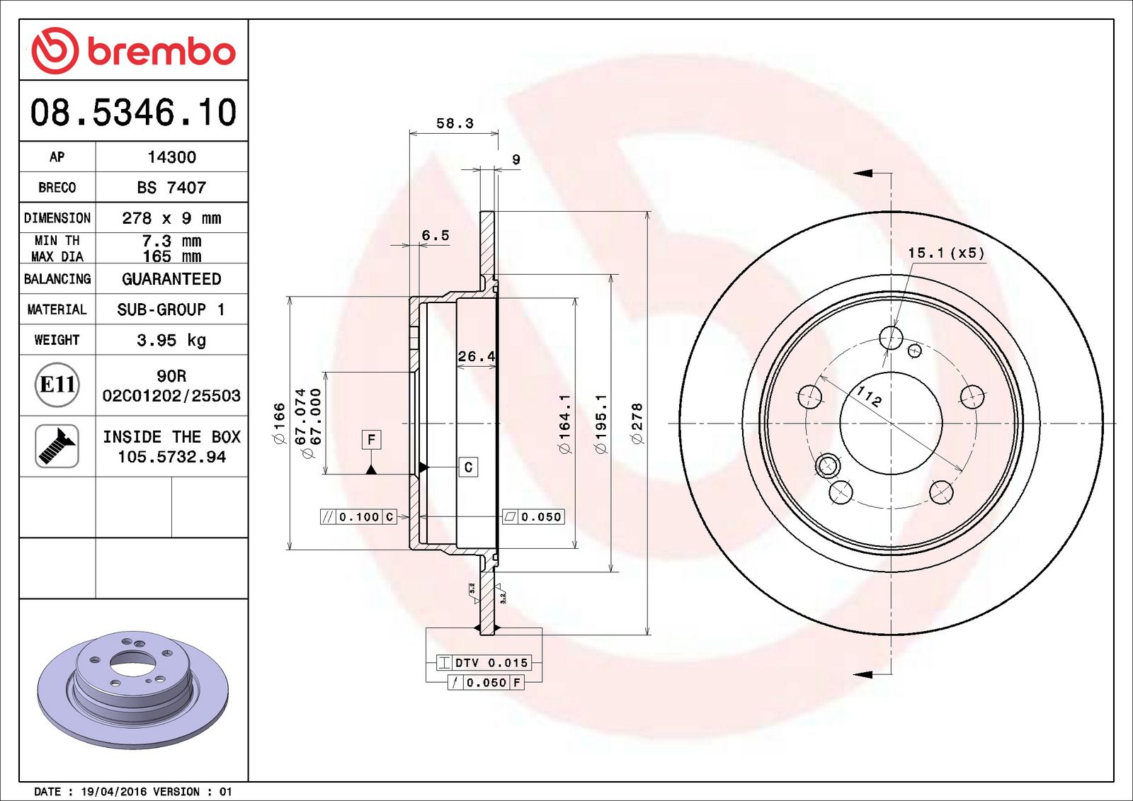PRIME Rear Disc Brake Rotor - 08.5346.10_07
