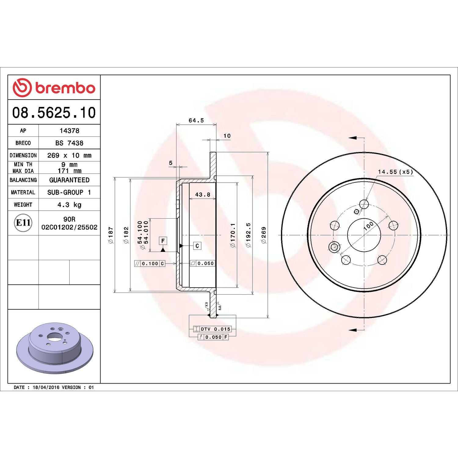 PRIME Rear Disc Brake Rotor - 08.5625.10_02