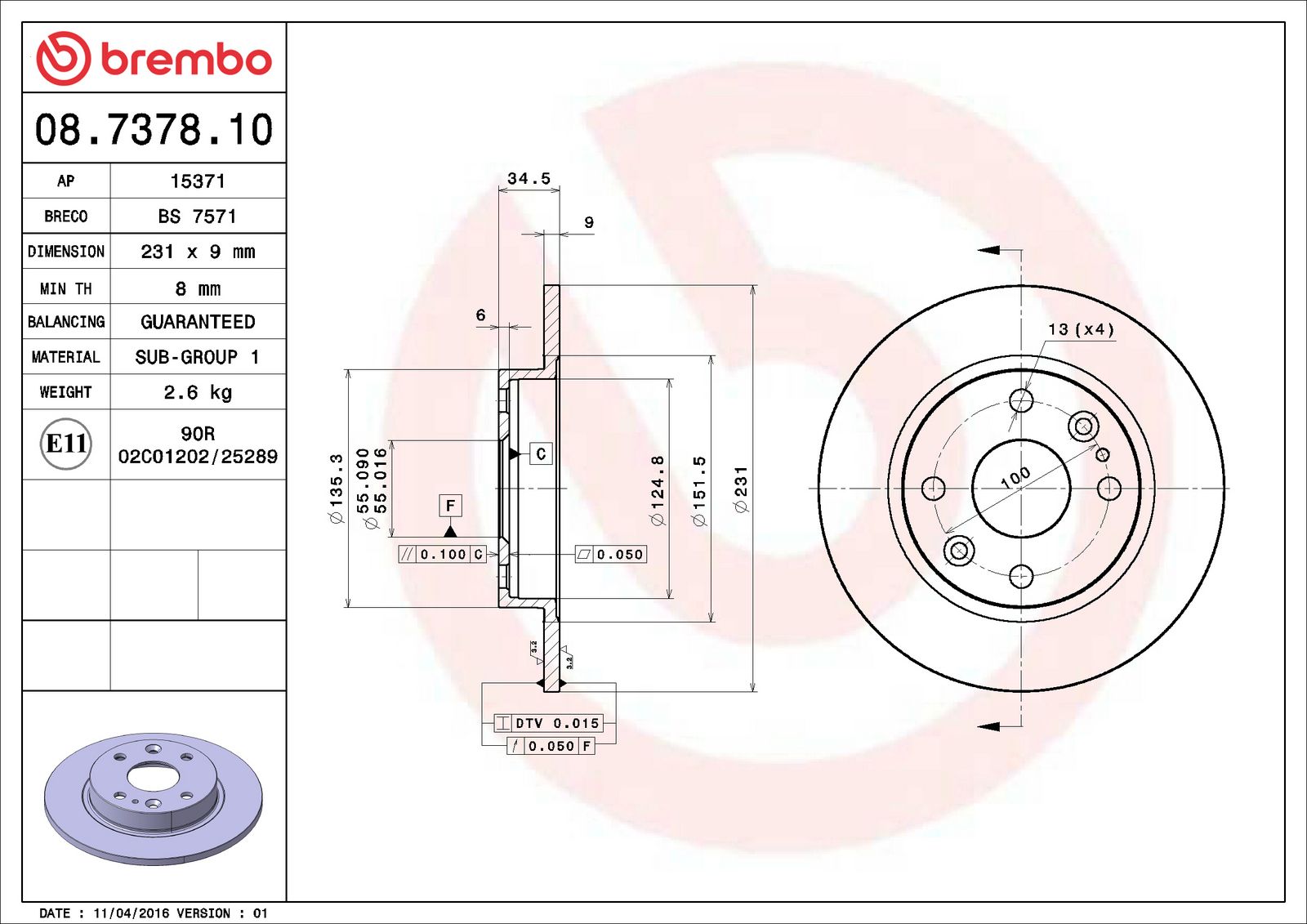 PRIME Rear Disc Brake Rotor - 08.7378.10_06