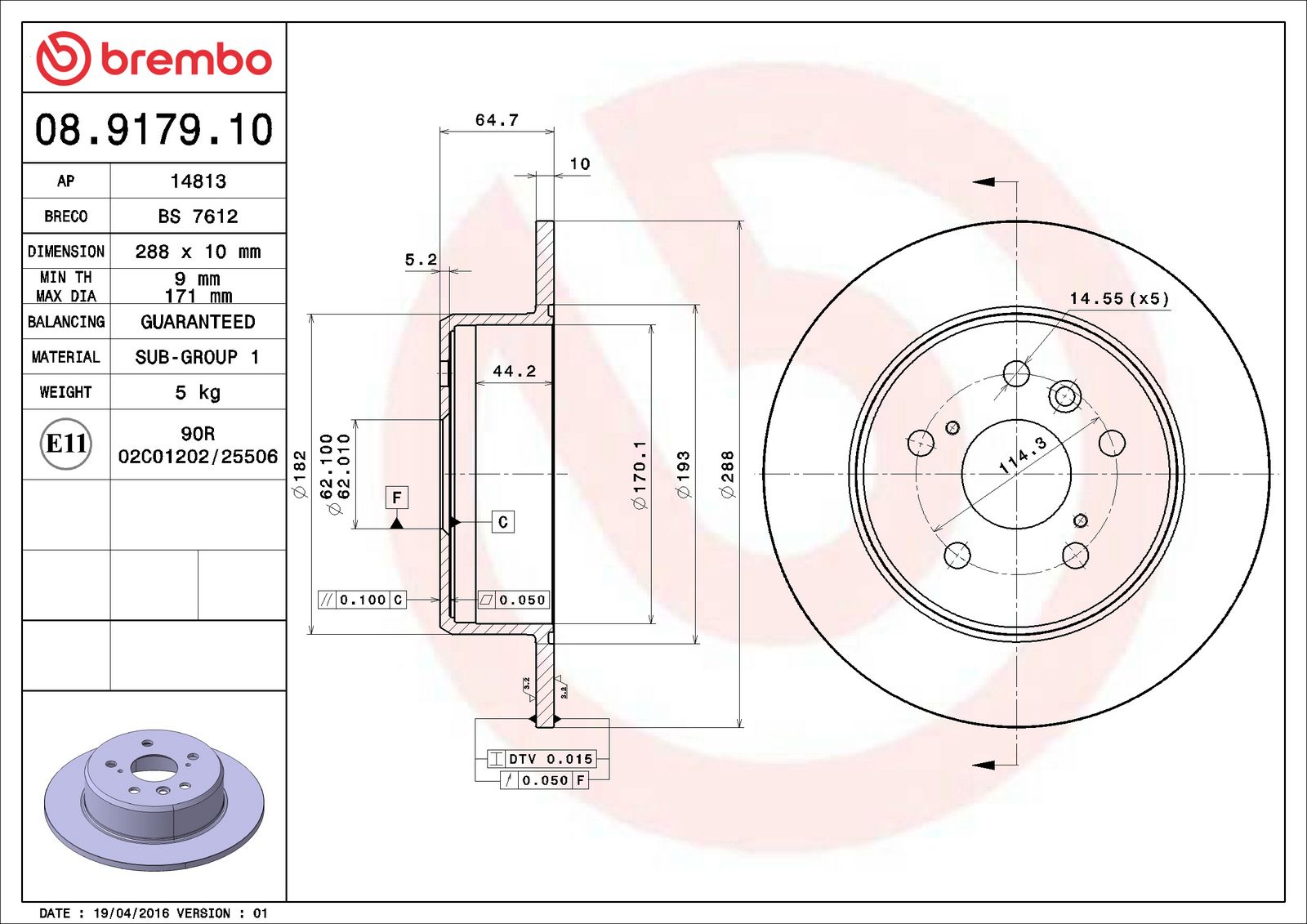 PRIME Rear Disc Brake Rotor - 08.9179.10_06