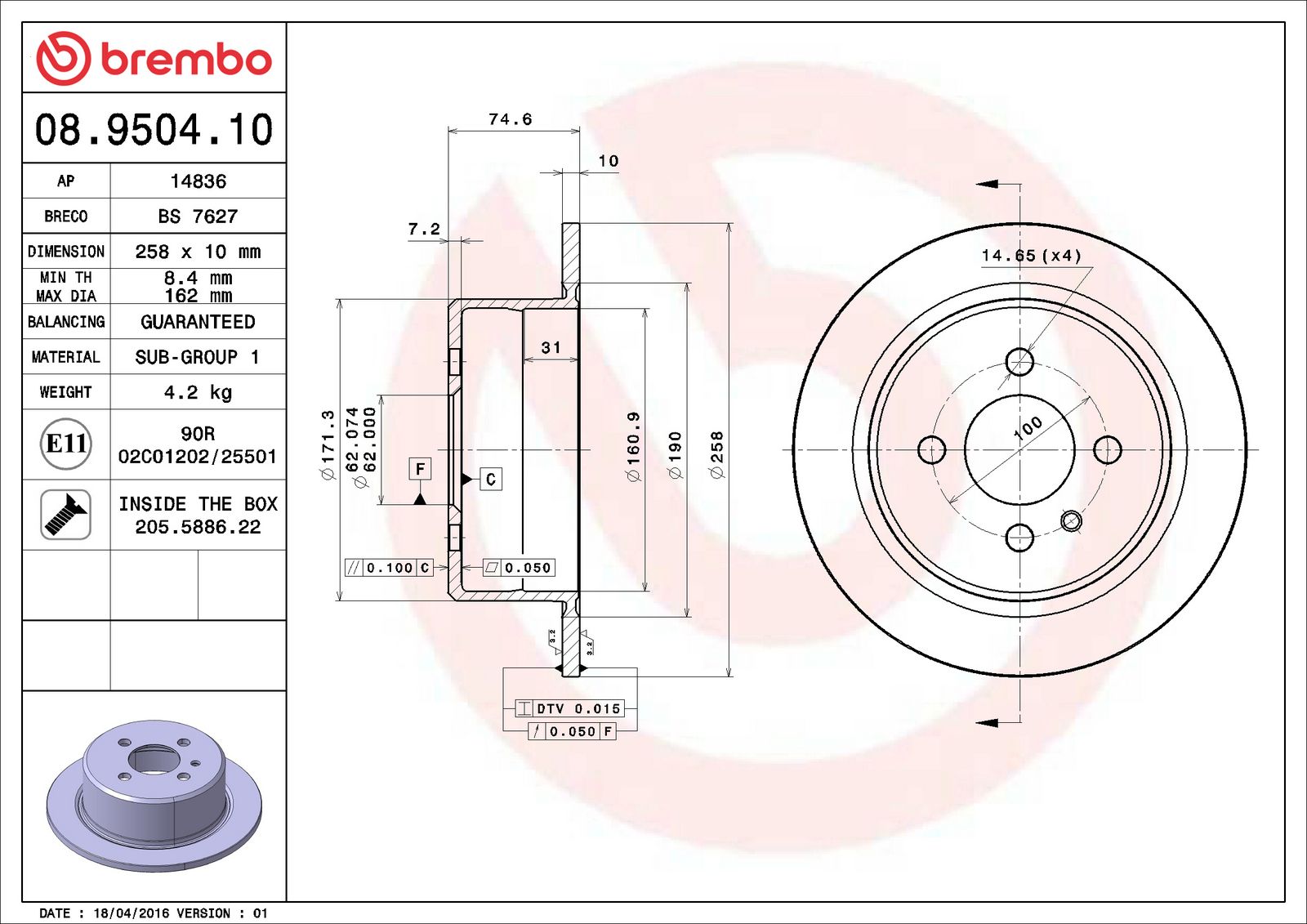 PRIME Rear Disc Brake Rotor - 08.9504.10_02