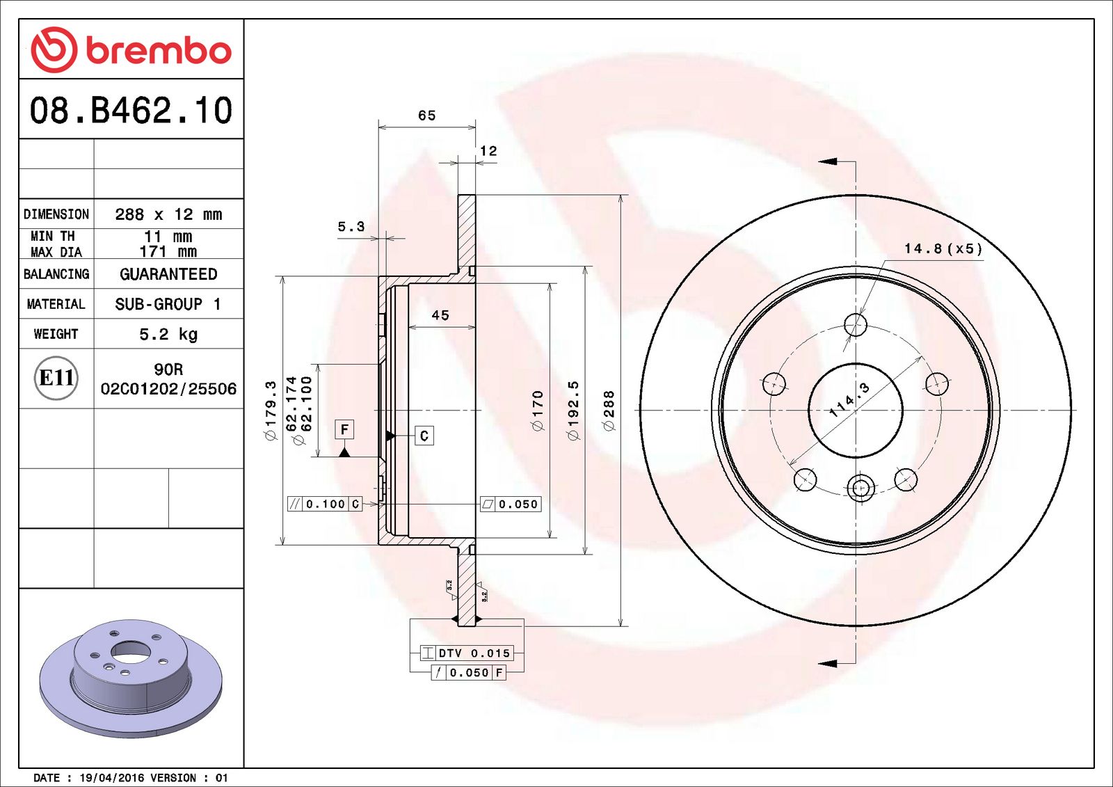 PRIME Rear Disc Brake Rotor - 08.B462.10_06