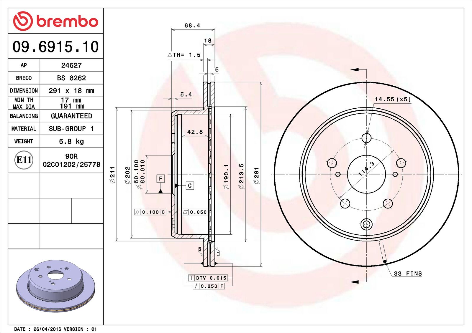 PRIME Rear Disc Brake Rotor - 09.6915.10_06