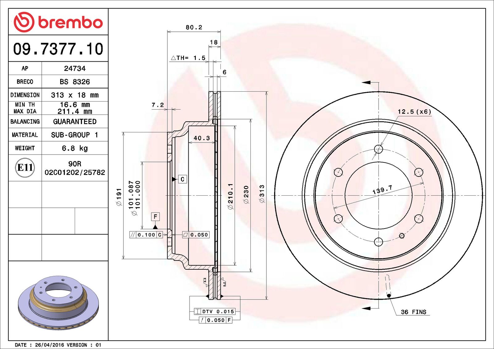 PRIME Rear Disc Brake Rotor - 09.7377.10_06