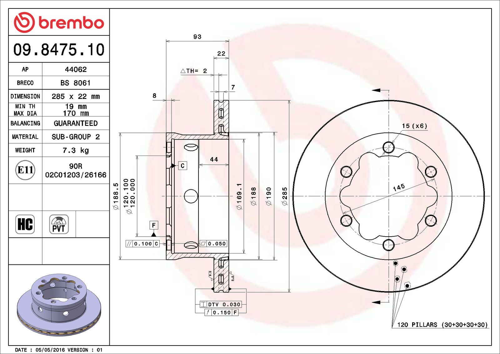 PRIME Rear Disc Brake Rotor - 09.8475.10_06