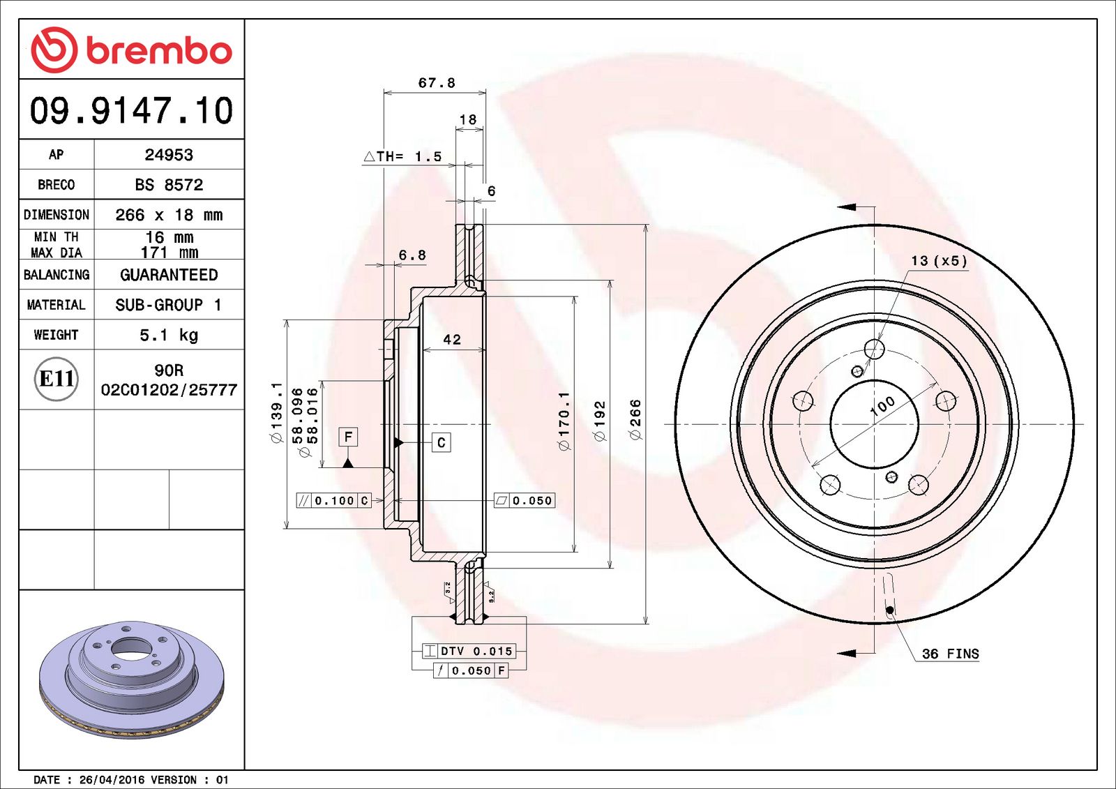 PRIME Rear Disc Brake Rotor - 09.9147.10_06