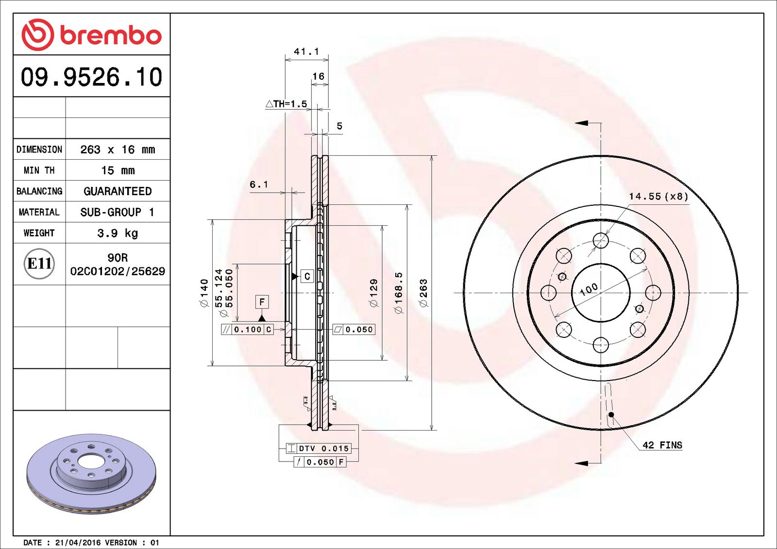 PRIME Rear Disc Brake Rotor - 09.9526.10_06