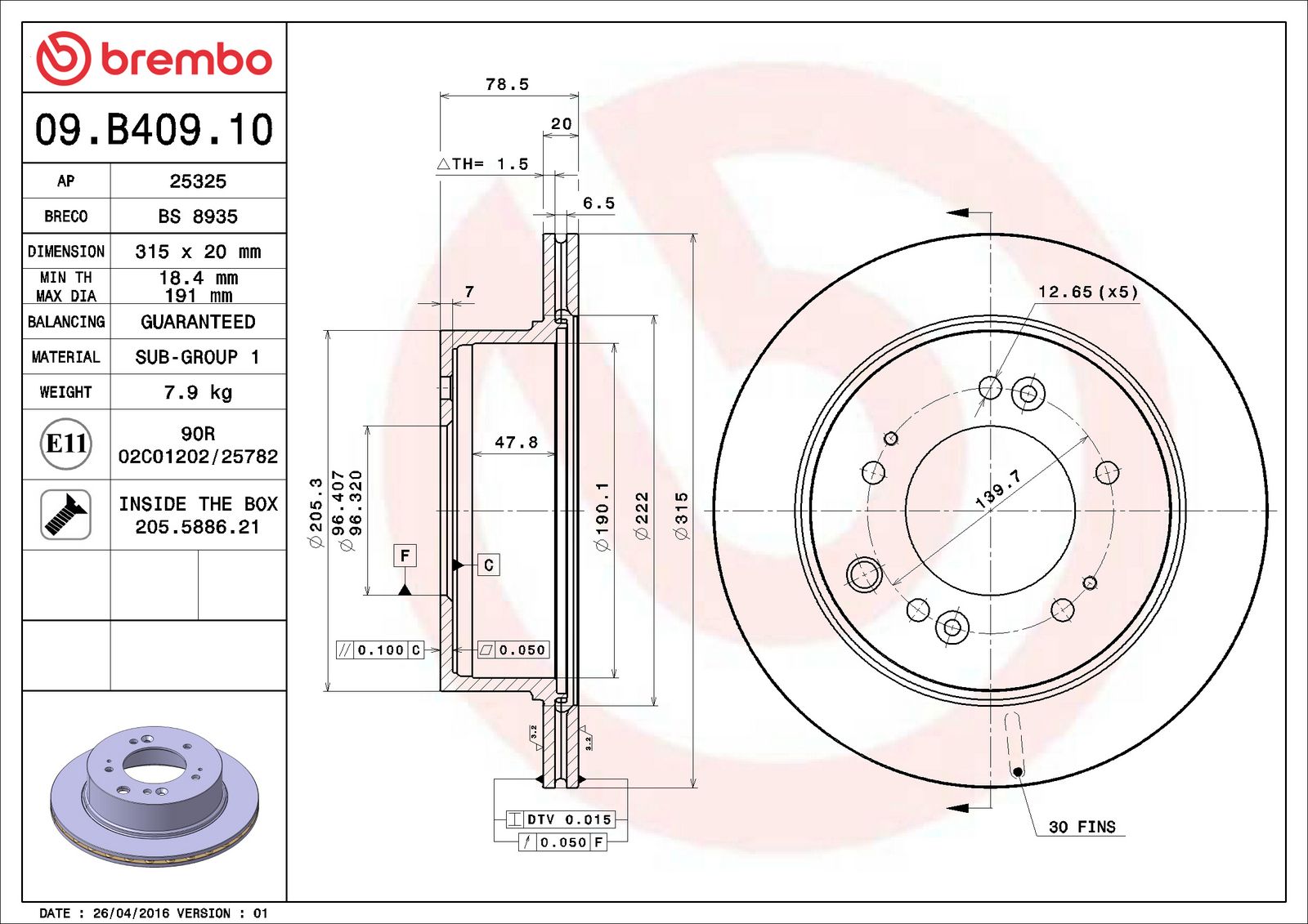 PRIME Rear Disc Brake Rotor - 09.B409.10_06