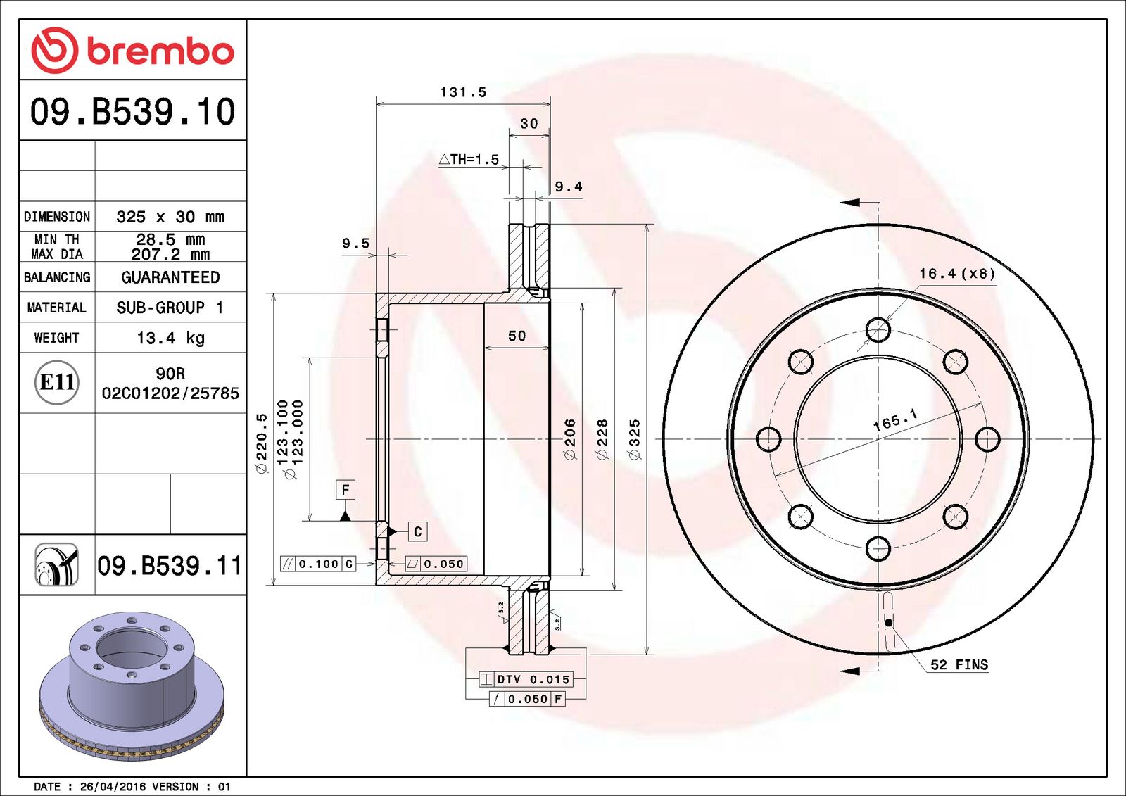 PRIME Rear Disc Brake Rotor - 09.B539.10_06