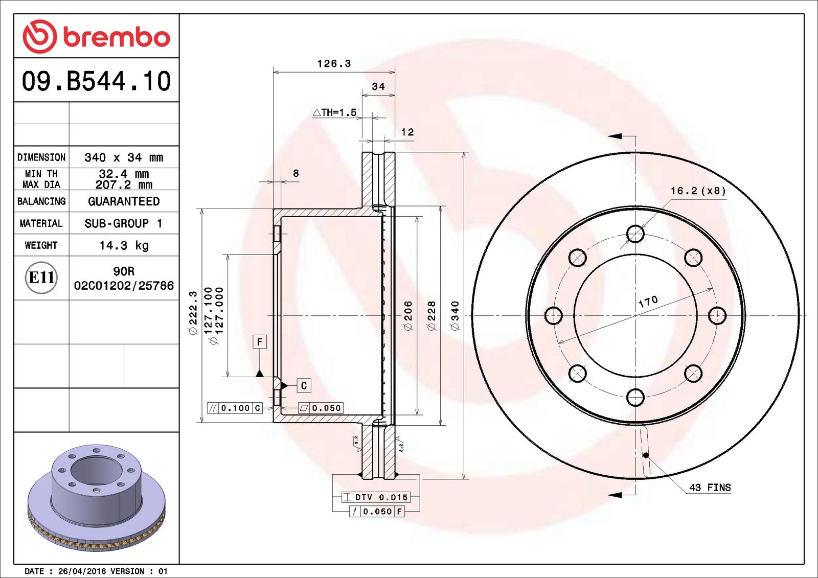PRIME Rear Disc Brake Rotor - 09.B544.10_06