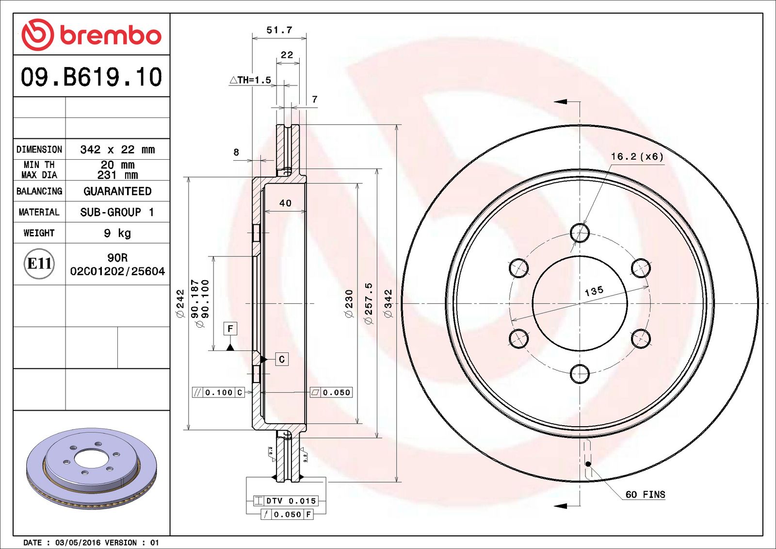 PRIME Rear Disc Brake Rotor - 09.B619.10_06