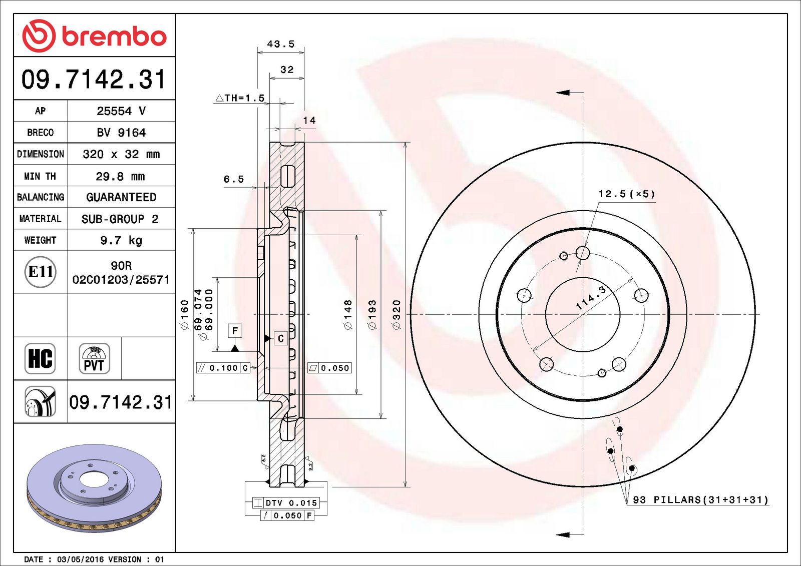PRIME UV Coated Front Disc Brake Rotor - 09.7142.31_02