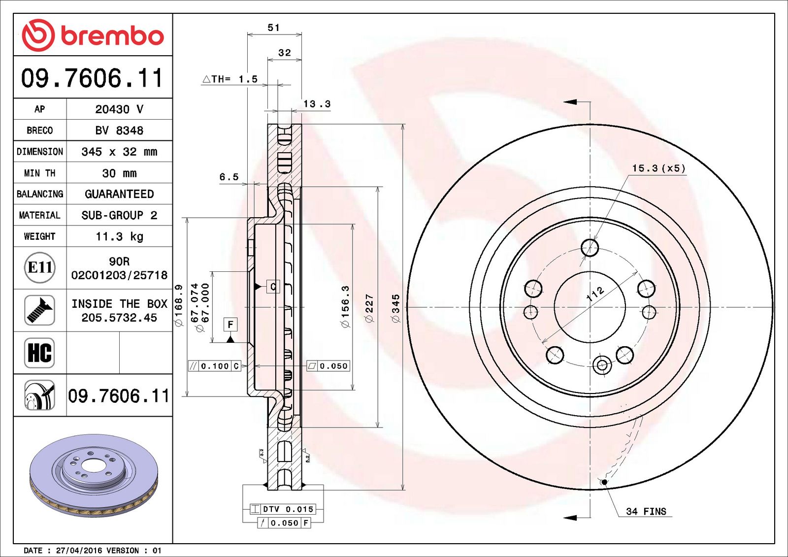PRIME UV Coated Front Disc Brake Rotor - 09.7606.11_06