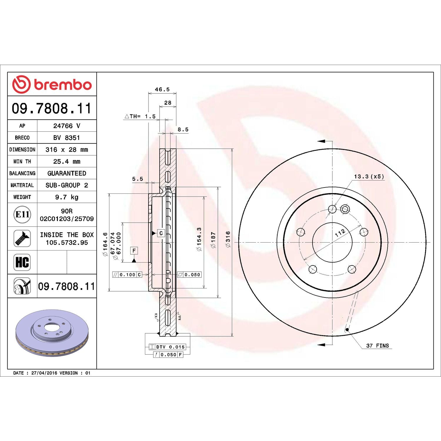 PRIME UV Coated Front Disc Brake Rotor - 09.7808.11_02