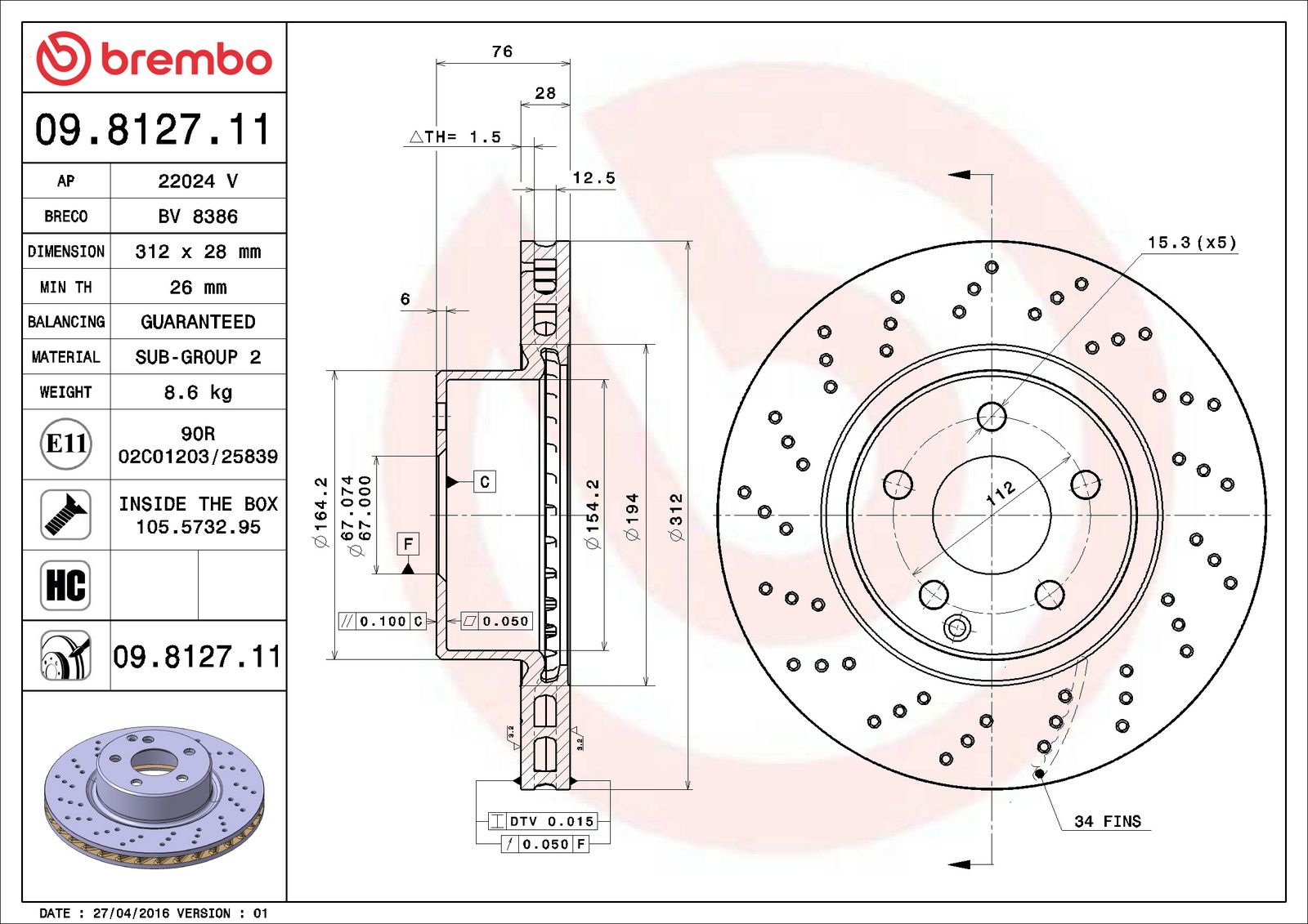 PRIME UV Coated Front Disc Brake Rotor - 09.8127.11_06