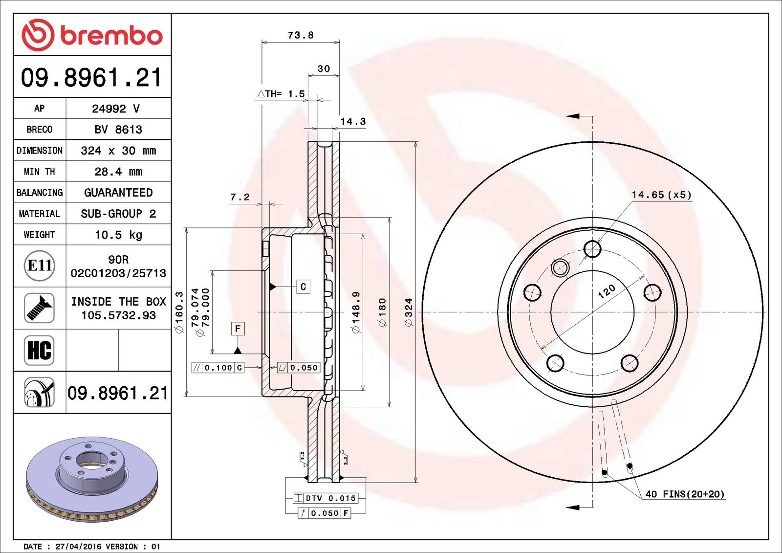 PRIME UV Coated Front Disc Brake Rotor - 09.8961.21_06
