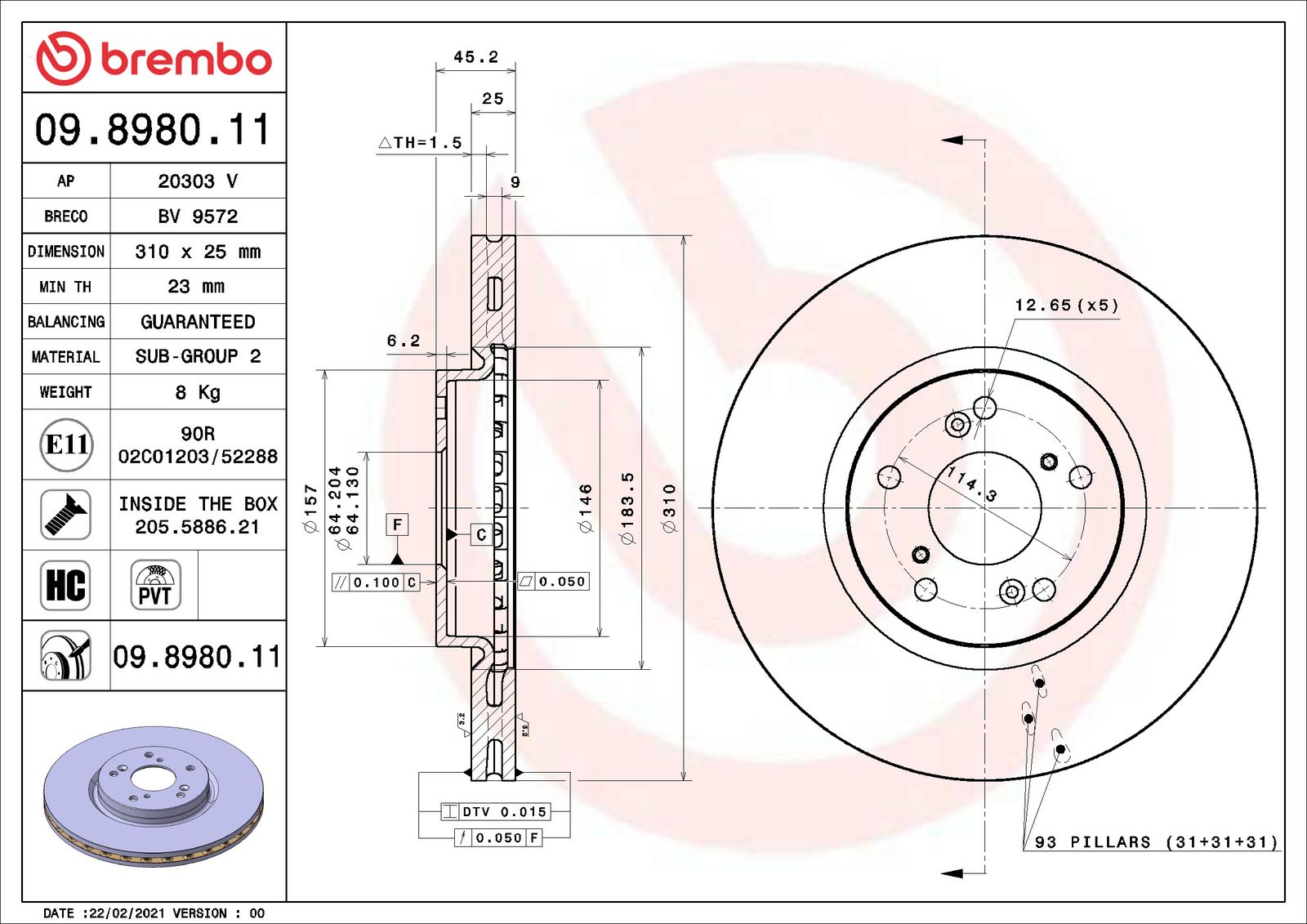 PRIME UV Coated Front Disc Brake Rotor - 09.8980.11_06