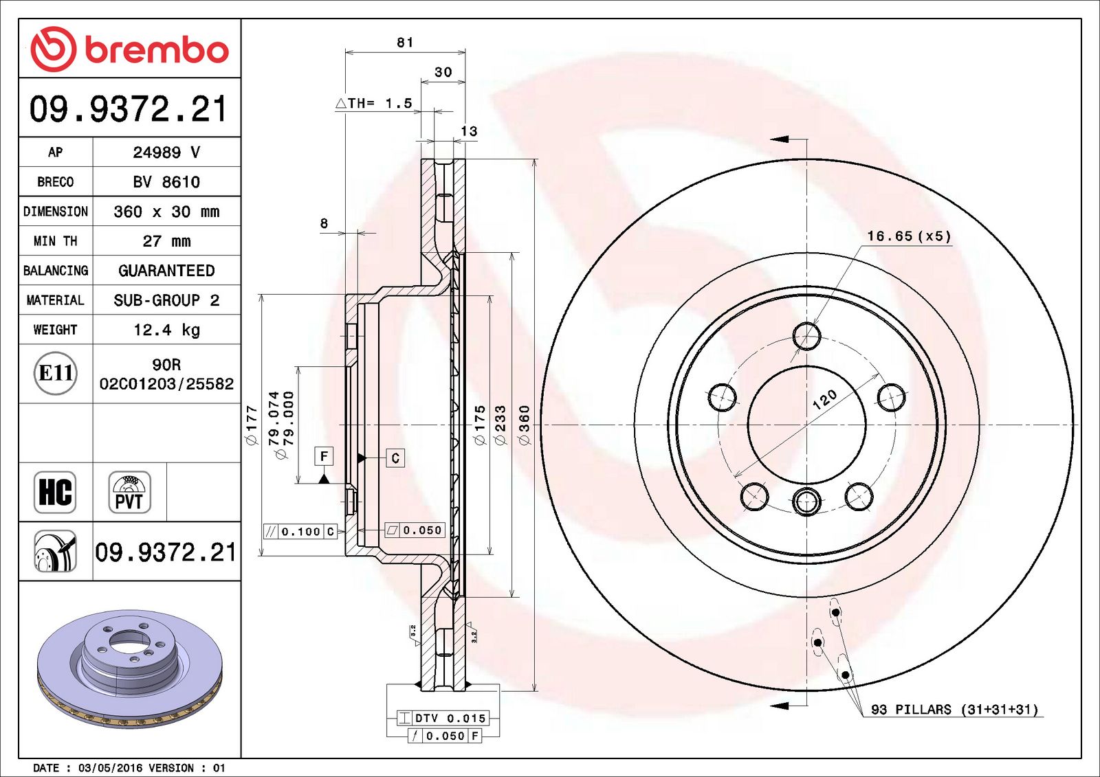 PRIME UV Coated Front Disc Brake Rotor - 09.9372.21_06