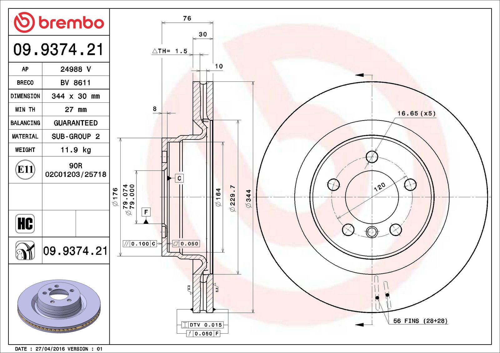 PRIME UV Coated Front Disc Brake Rotor - 09.9374.21_06