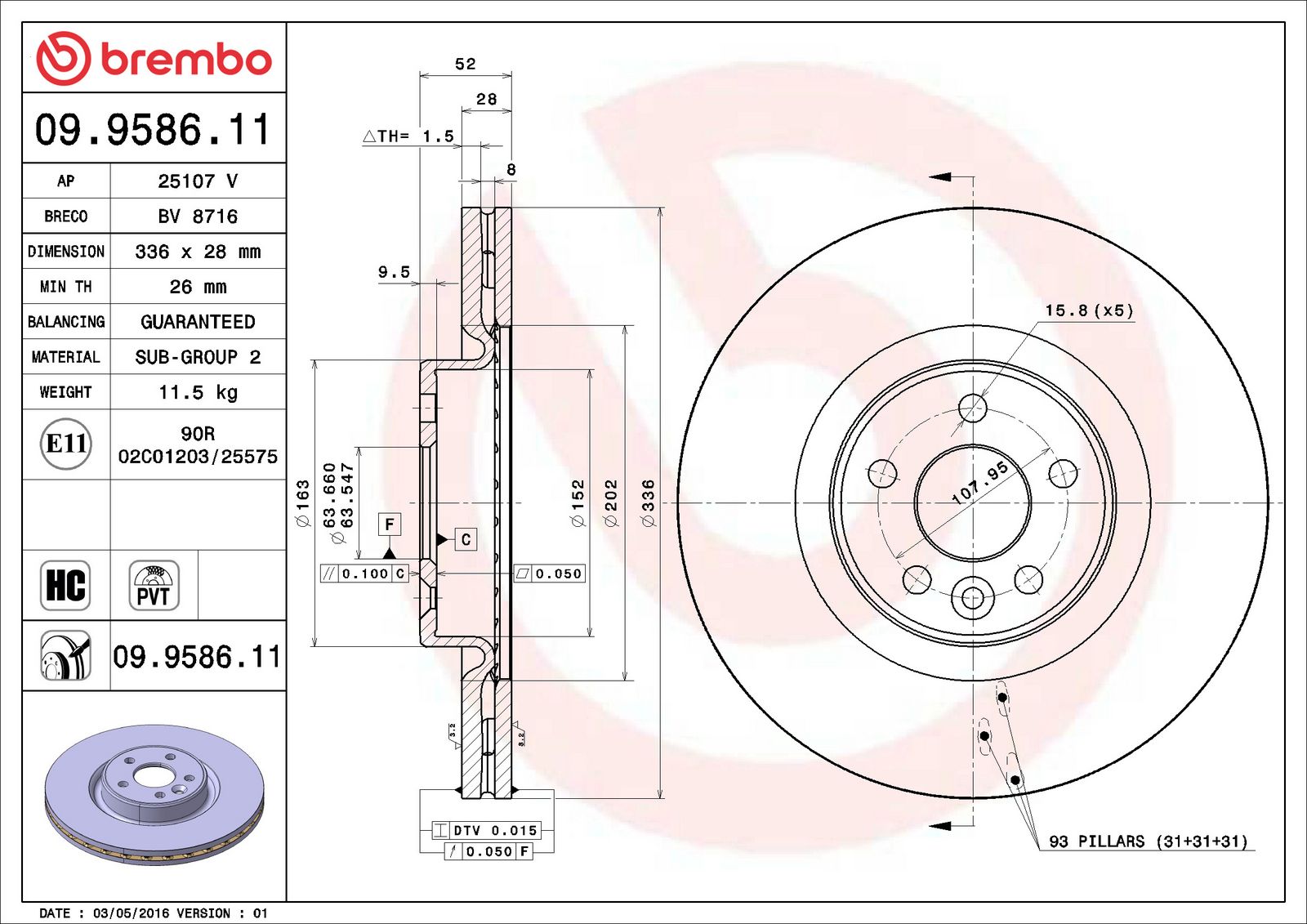 PRIME UV Coated Front Disc Brake Rotor - 09.9586.11_06