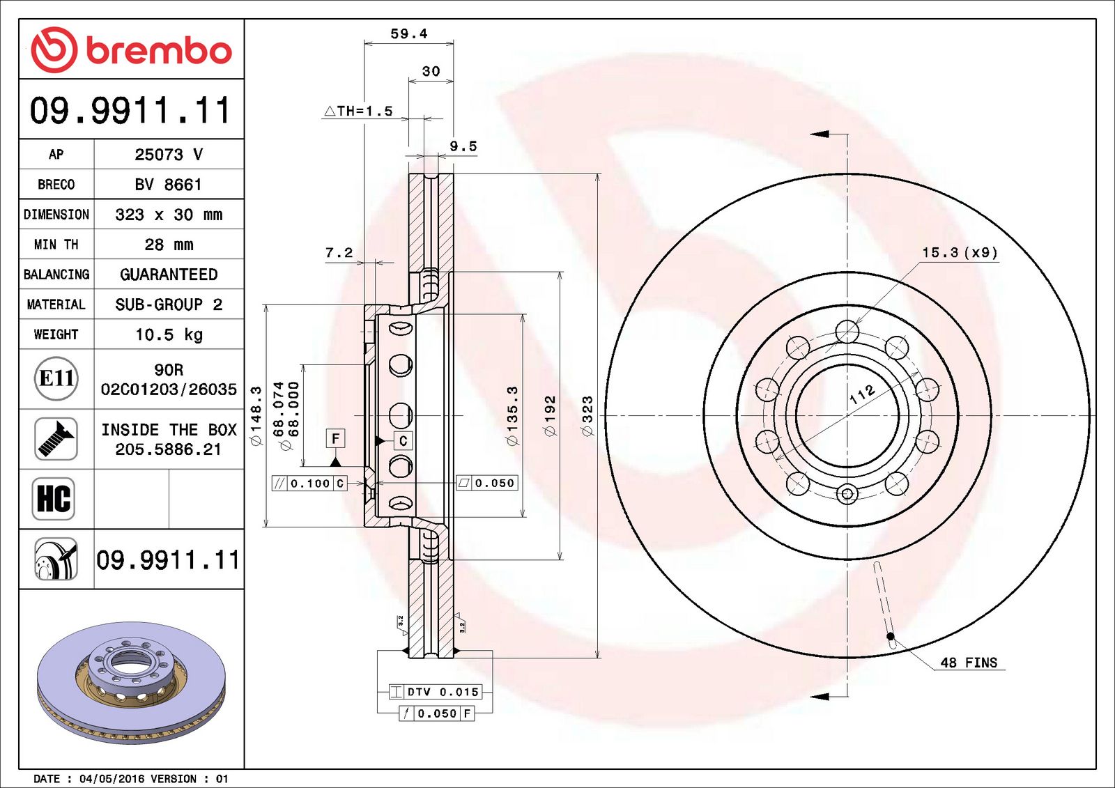 PRIME UV Coated Front Disc Brake Rotor - 09.9911.11_06