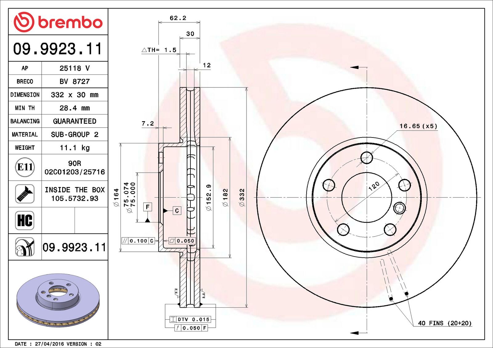 PRIME UV Coated Front Disc Brake Rotor - 09.9923.11_06