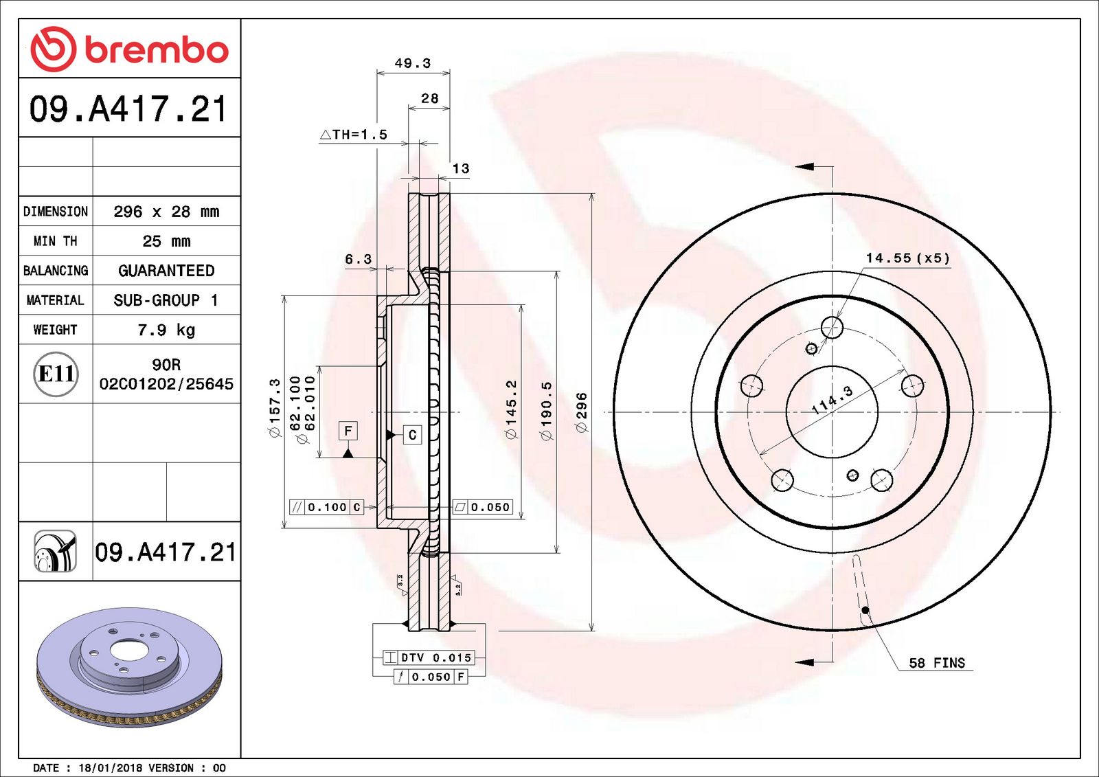 PRIME UV Coated Front Disc Brake Rotor - 09.A417.21_02