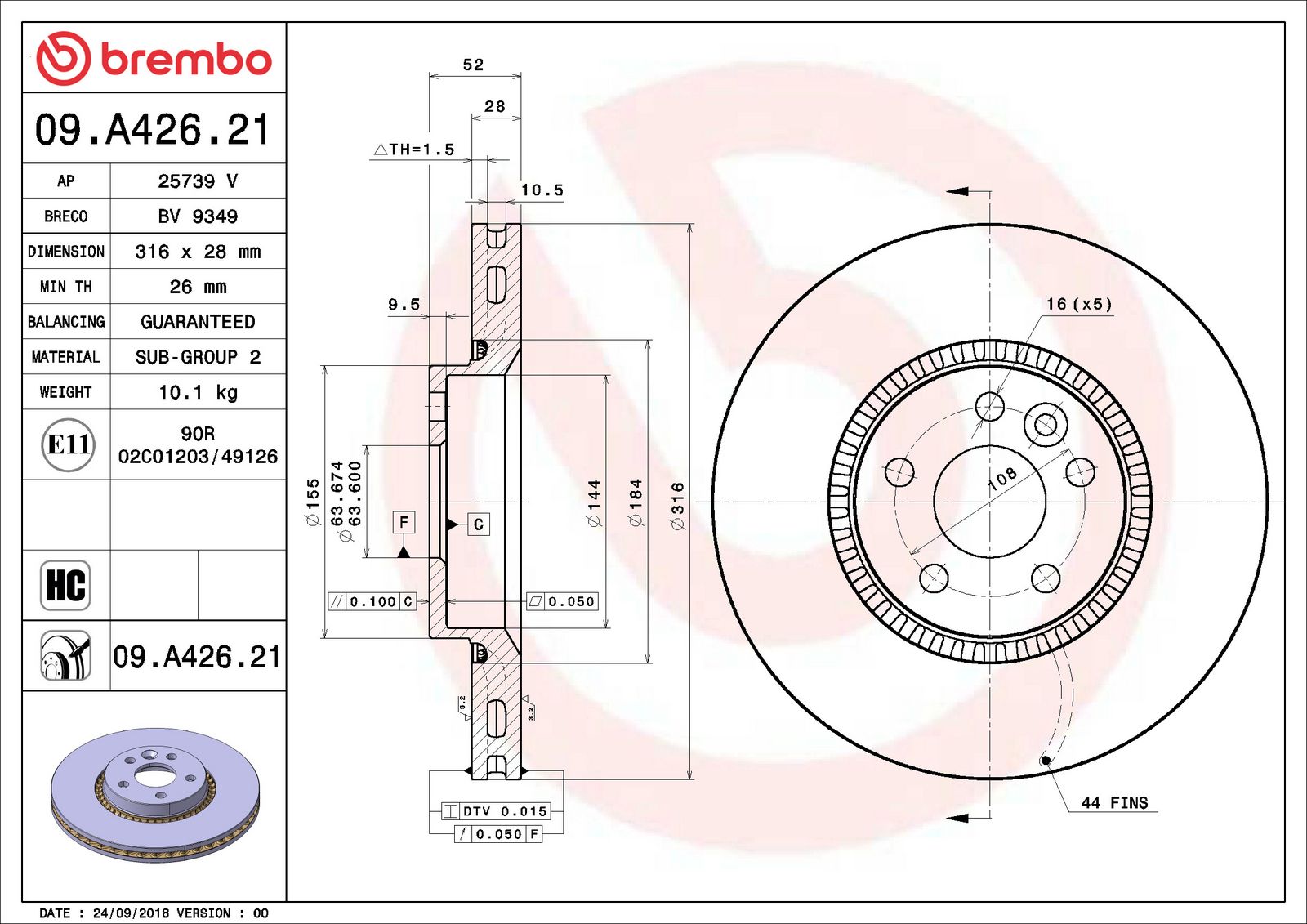 PRIME UV Coated Front Disc Brake Rotor - 09.A426.21_06