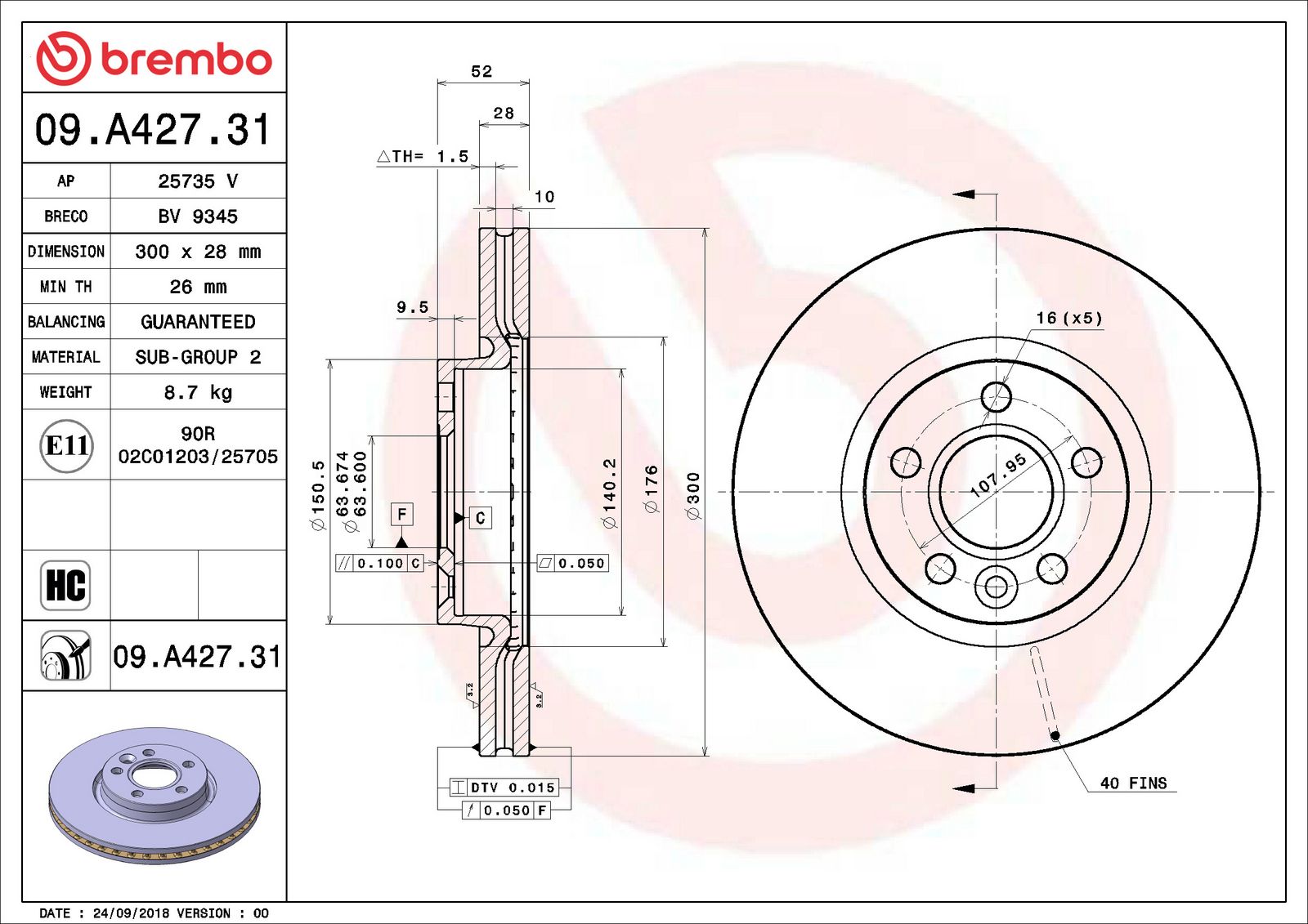 PRIME UV Coated Front Disc Brake Rotor - 09.A427.31_06