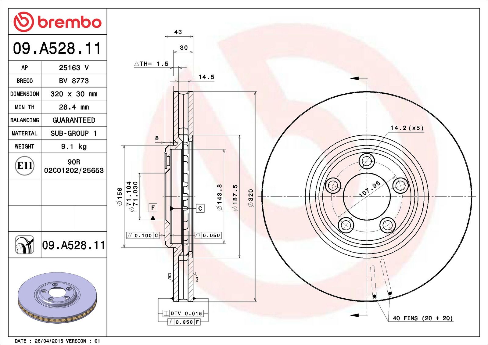 PRIME UV Coated Front Disc Brake Rotor - 09.A528.11_06