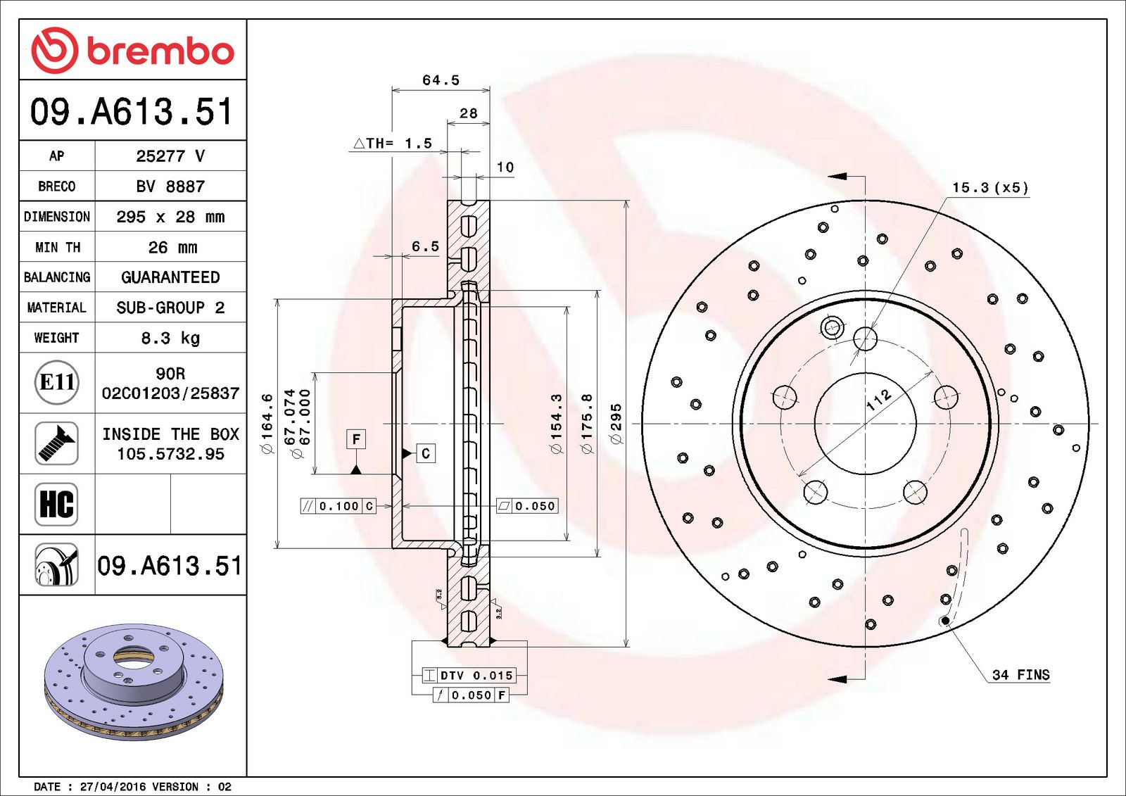 PRIME UV Coated Front Disc Brake Rotor - 09.A613.51_06