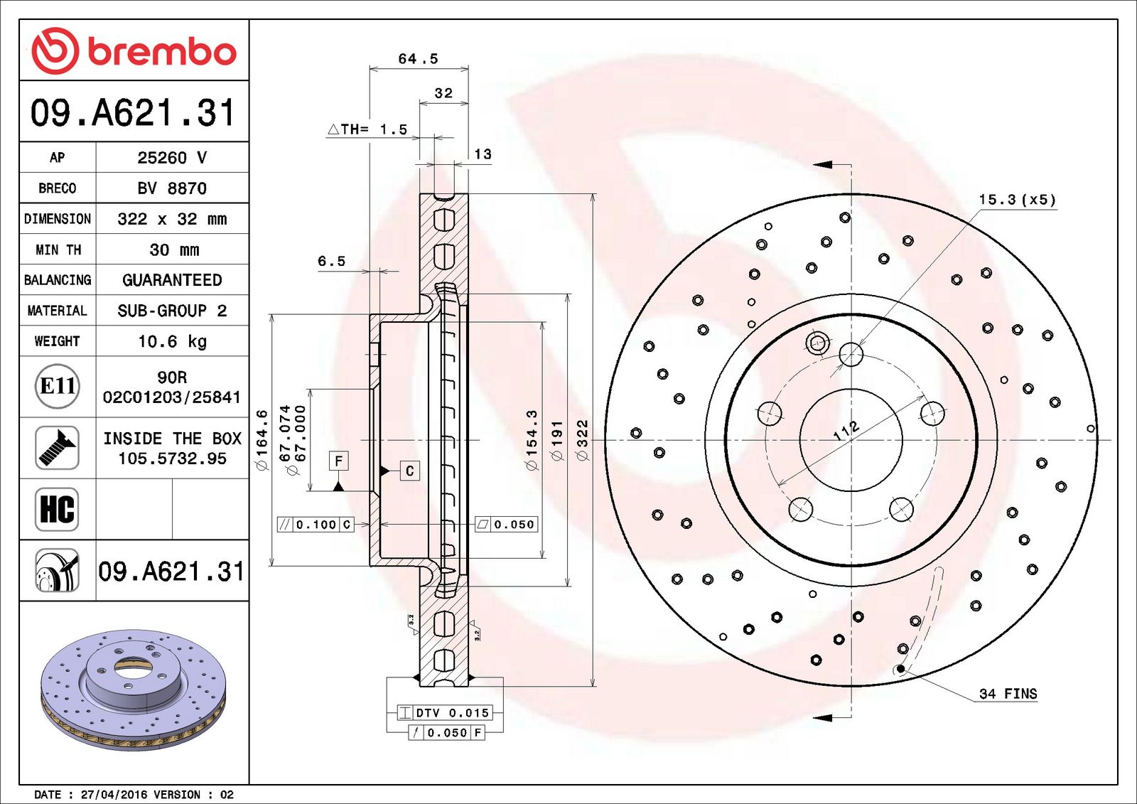 PRIME UV Coated Front Disc Brake Rotor - 09.A621.31_06