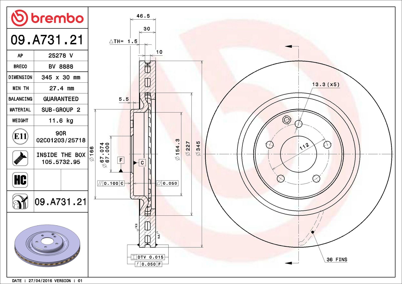 PRIME UV Coated Front Disc Brake Rotor - 09.A731.21_06