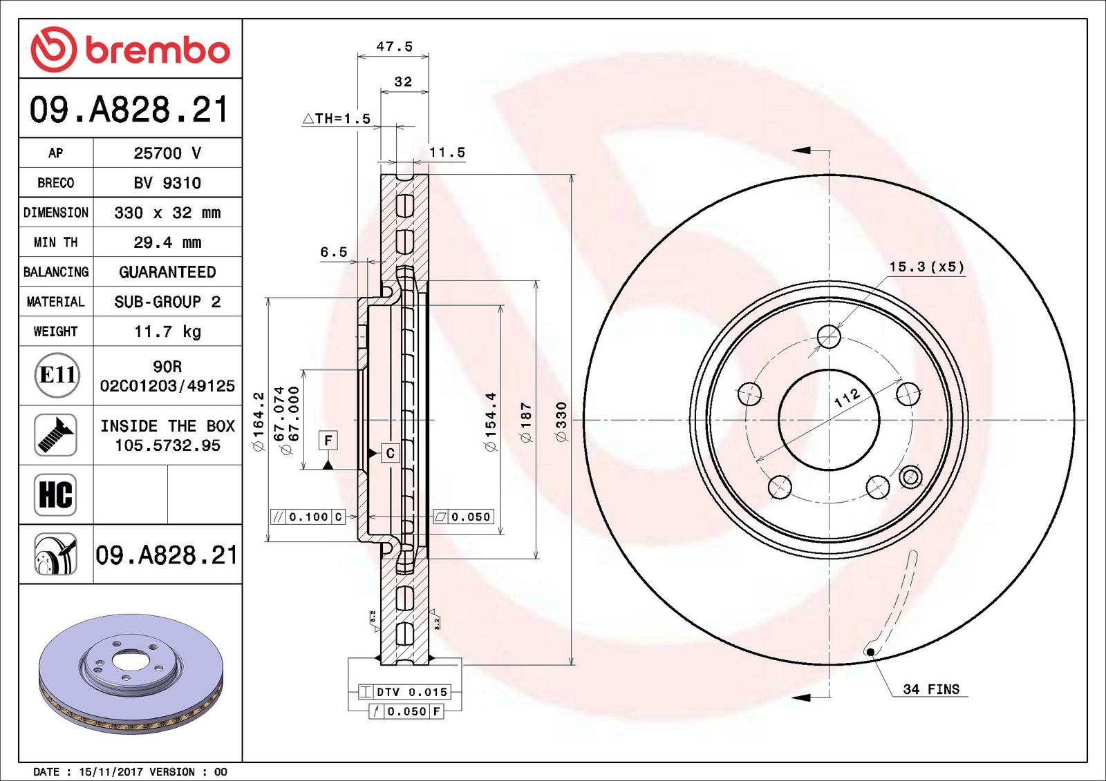 PRIME UV Coated Front Disc Brake Rotor - 09.A828.21_06