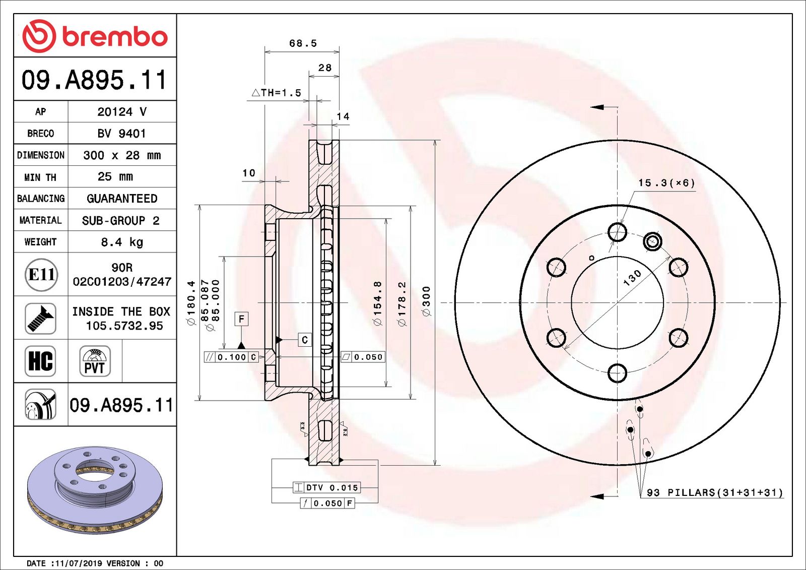 PRIME UV Coated Front Disc Brake Rotor - 09.A895.11_07