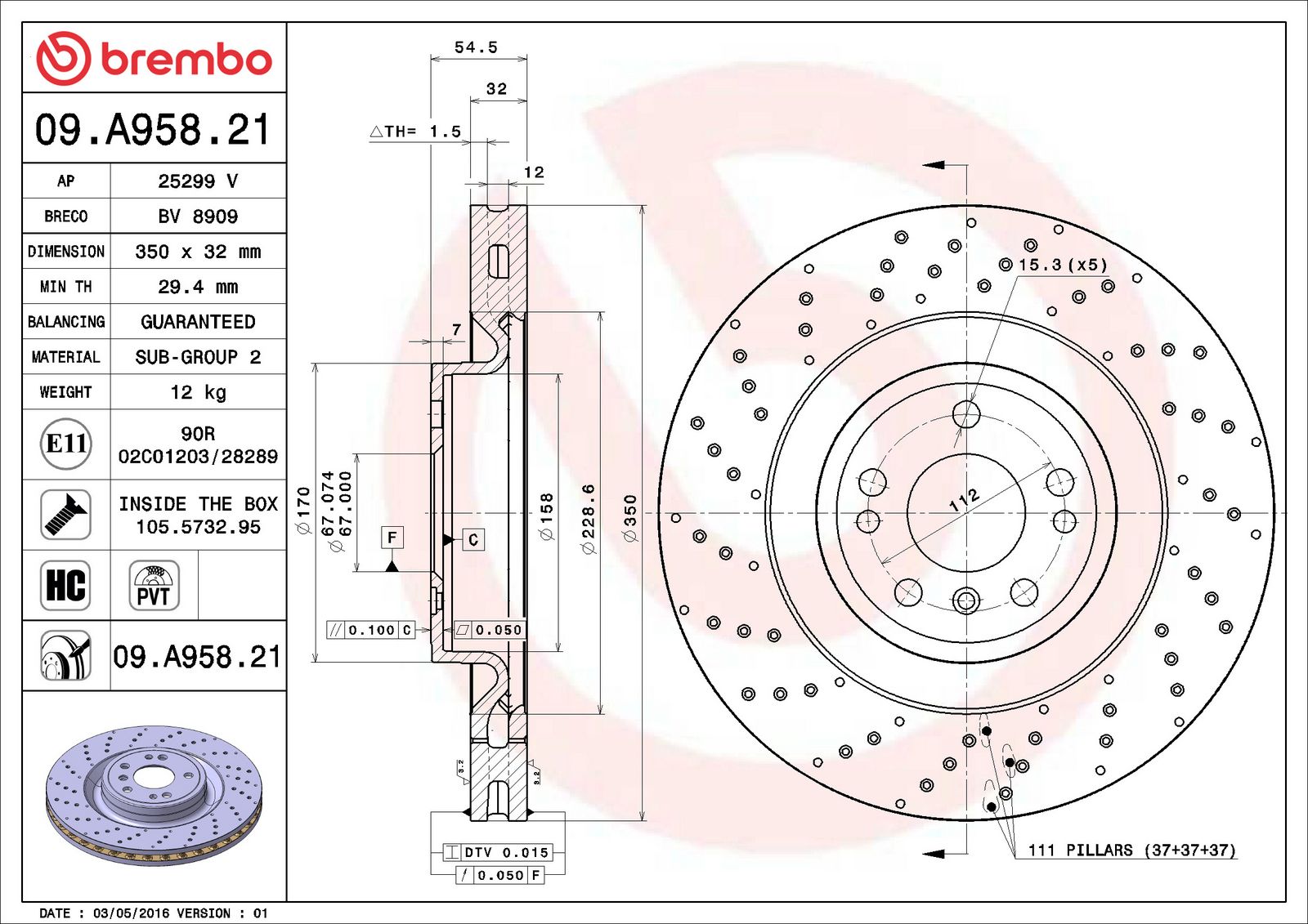 PRIME UV Coated Front Disc Brake Rotor - 09.A958.21_06