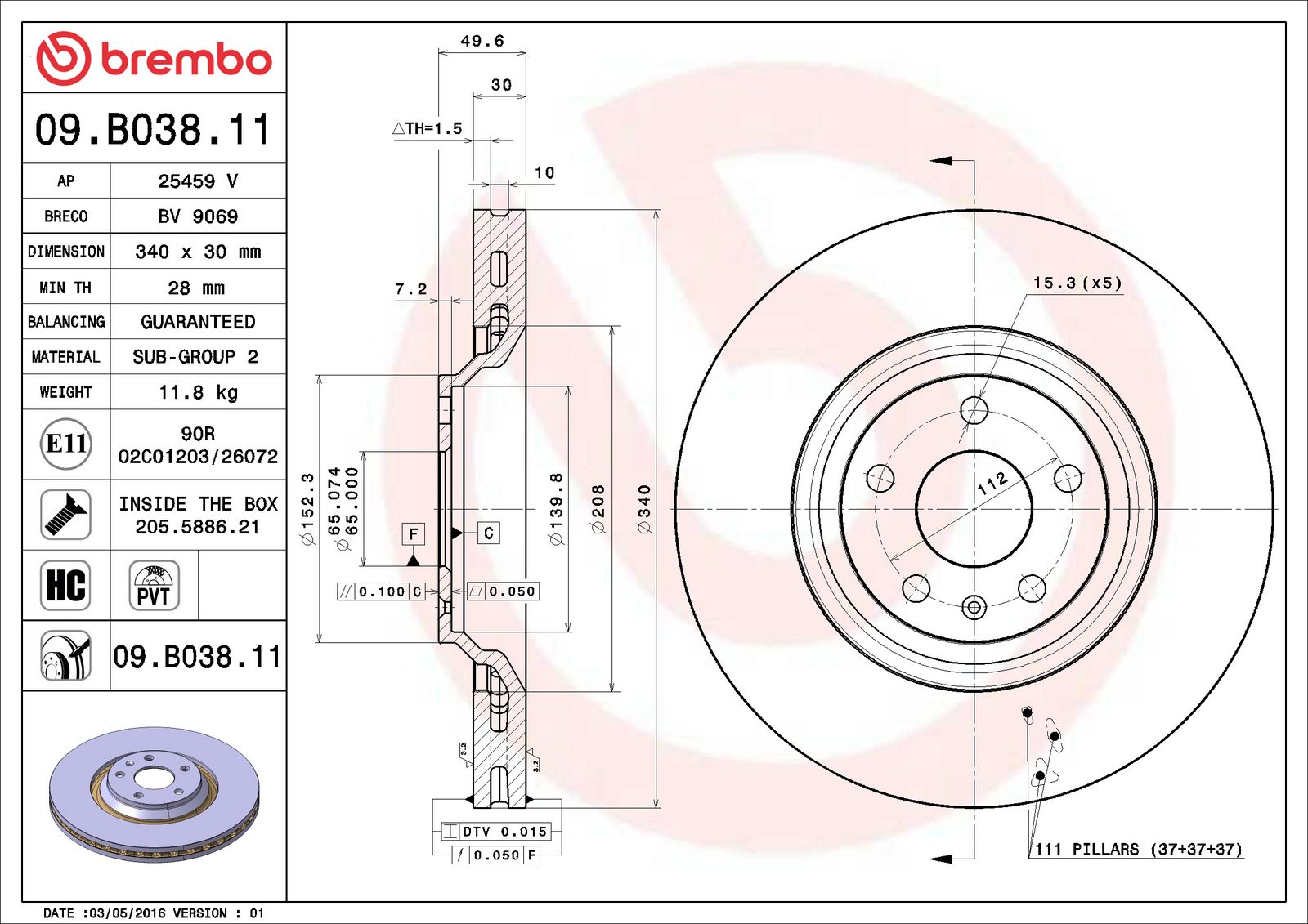 PRIME UV Coated Front Disc Brake Rotor - 09.B038.11_06