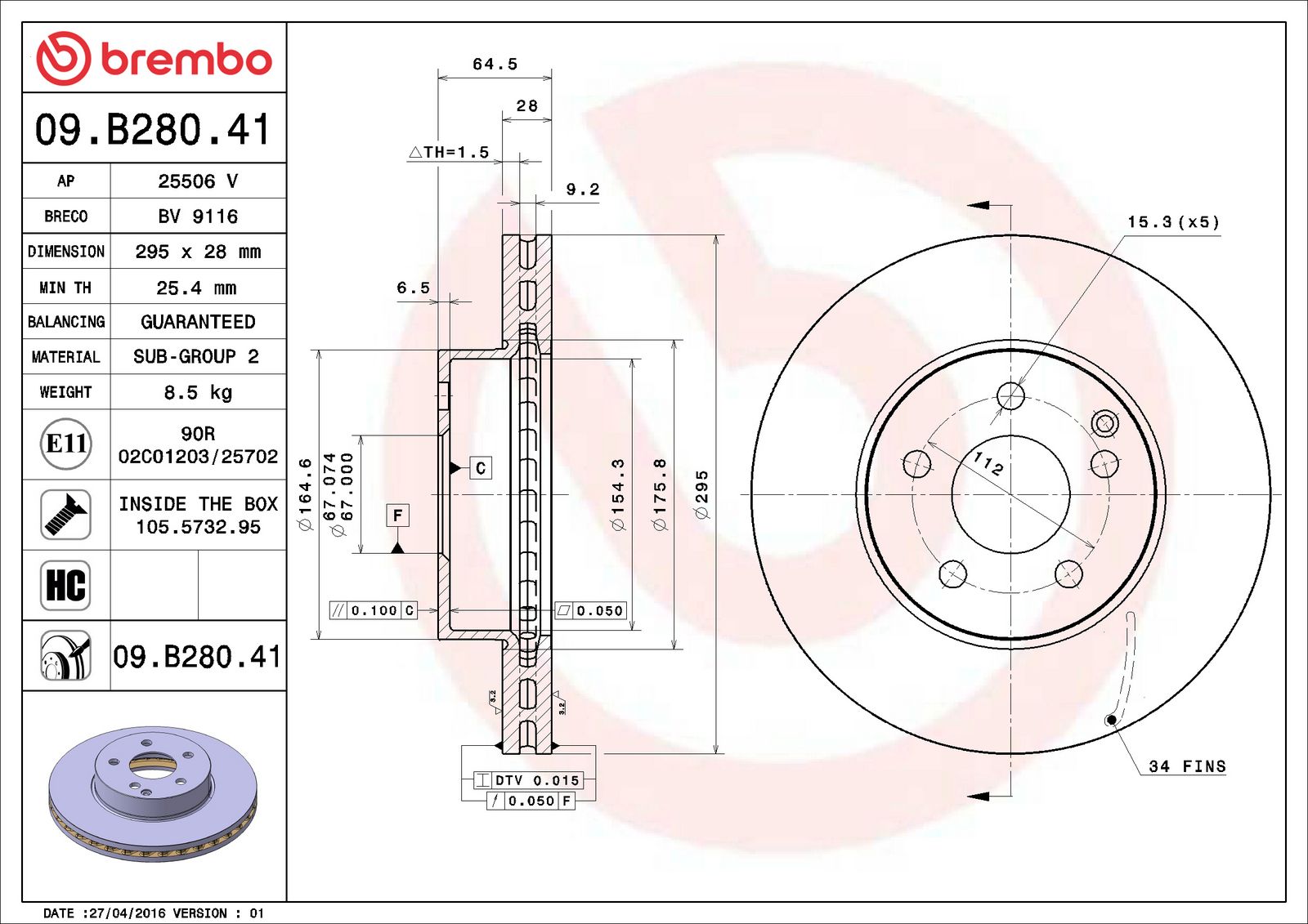 PRIME UV Coated Front Disc Brake Rotor - 09.B280.41_06