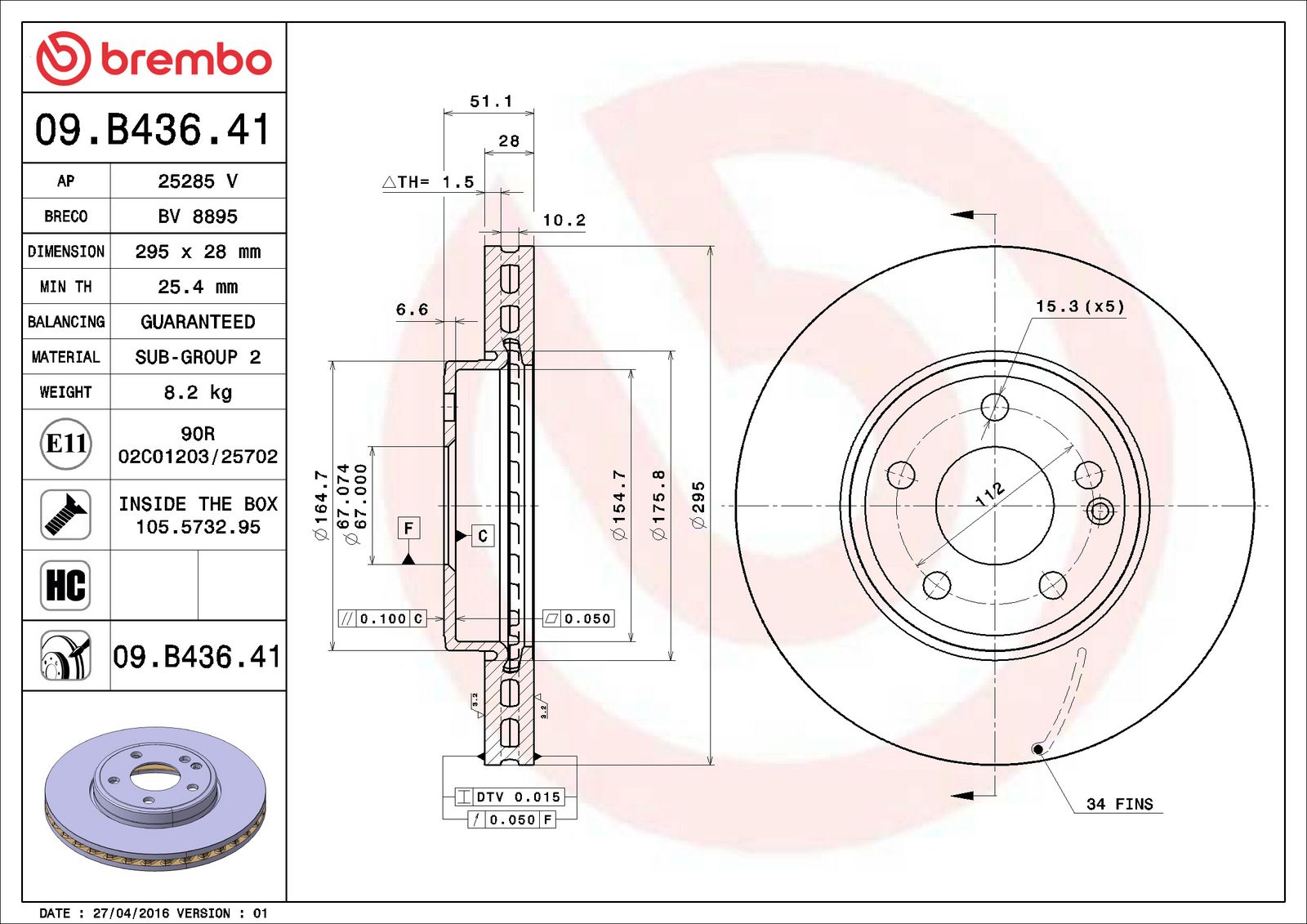 PRIME UV Coated Front Disc Brake Rotor - 09.B436.41_06