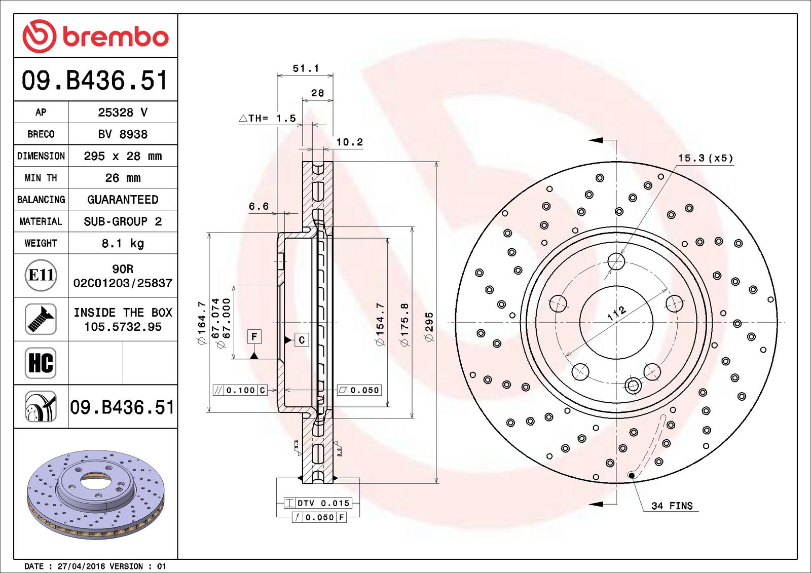 PRIME UV Coated Front Disc Brake Rotor - 09.B436.51_06