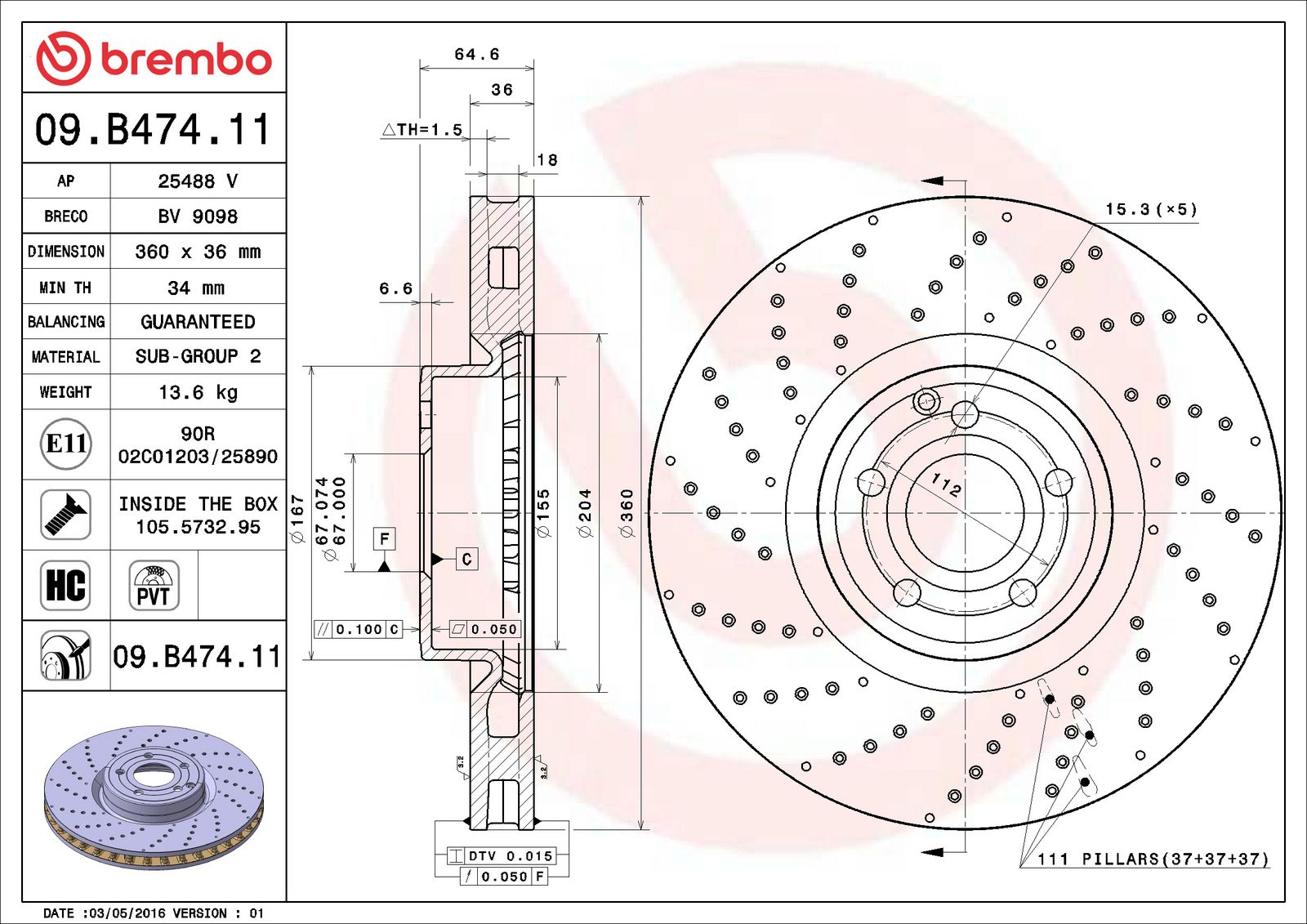 PRIME UV Coated Front Disc Brake Rotor - 09.B474.11_06