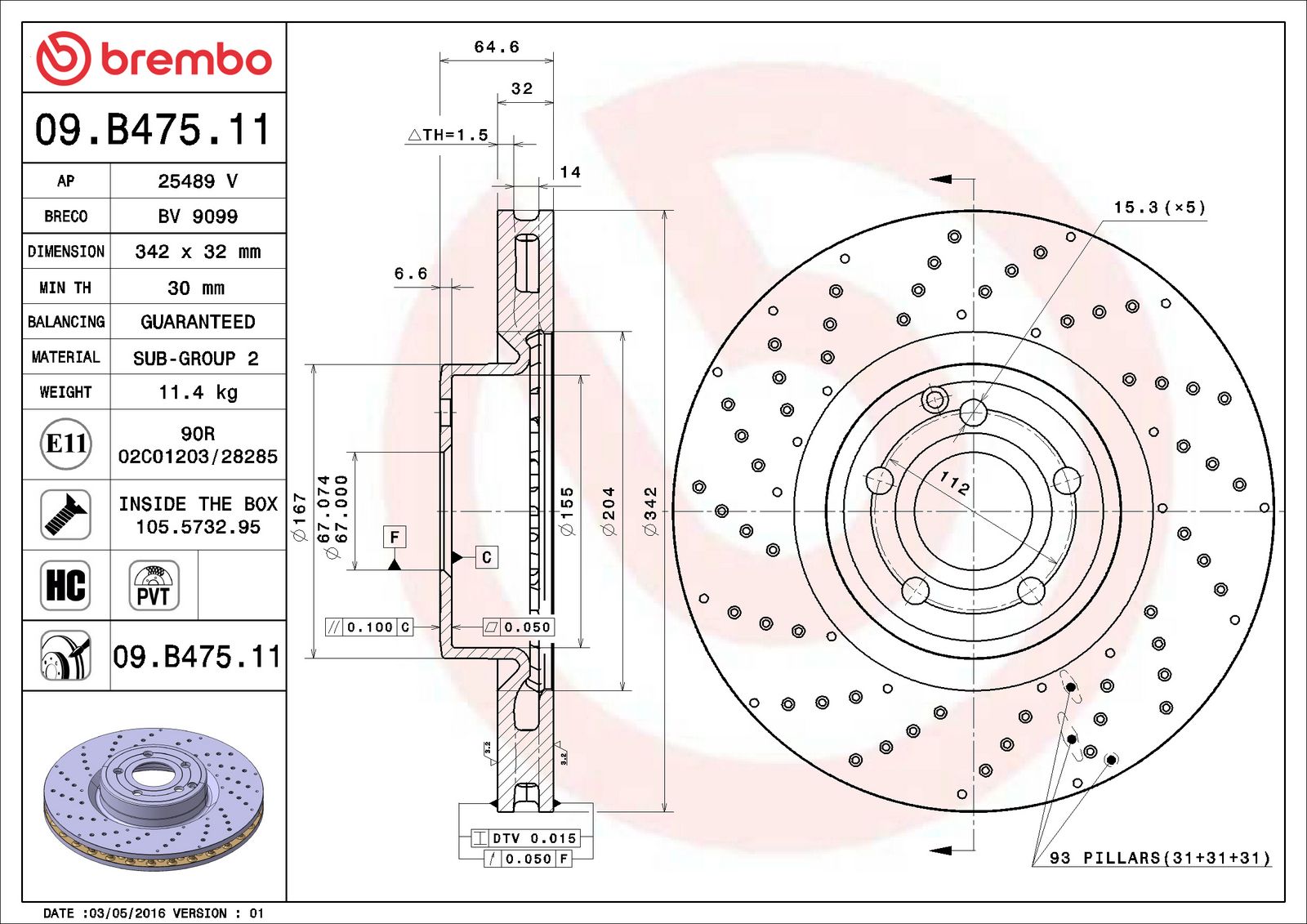 PRIME UV Coated Front Disc Brake Rotor - 09.B475.11_06