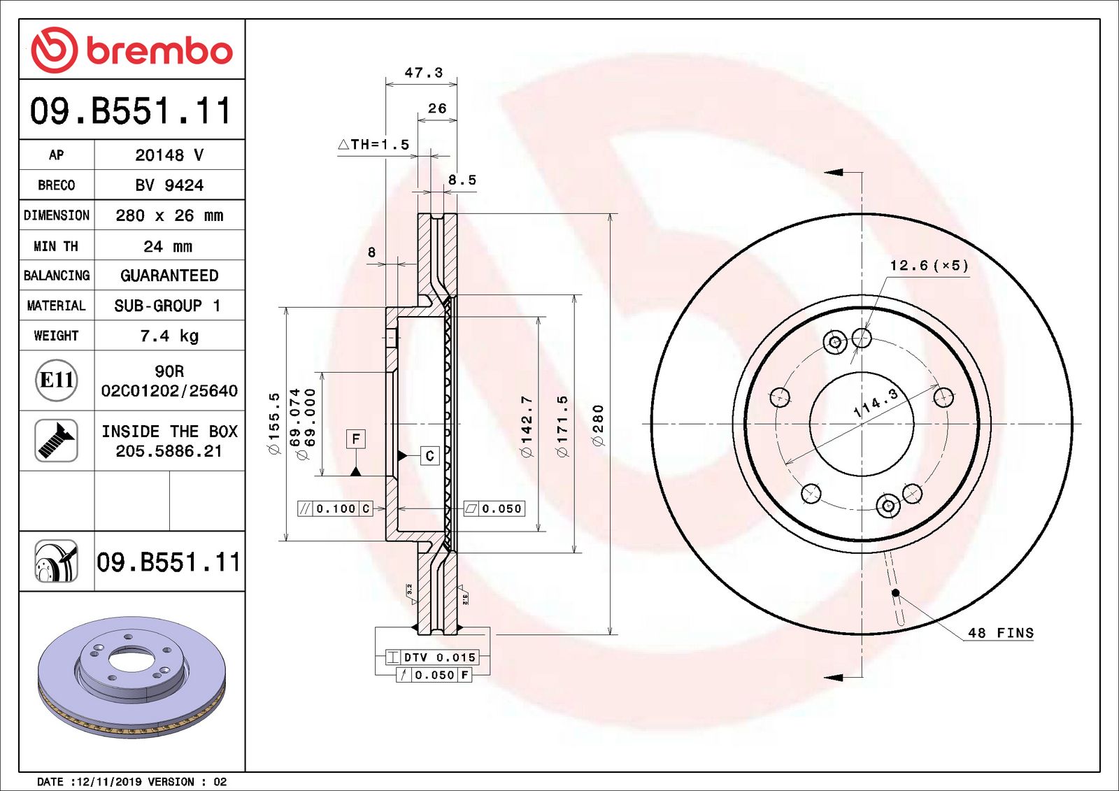 PRIME UV Coated Front Disc Brake Rotor - 09.B551.11_07