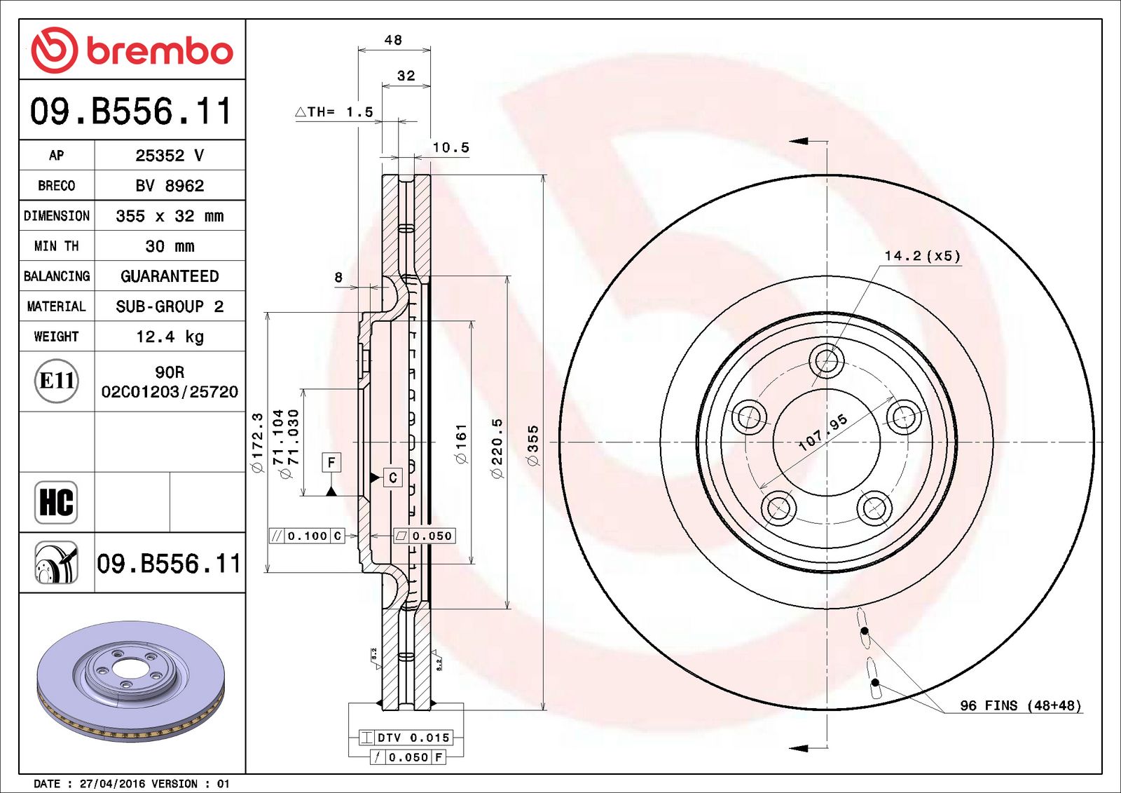 PRIME UV Coated Front Disc Brake Rotor - 09.B556.11_06