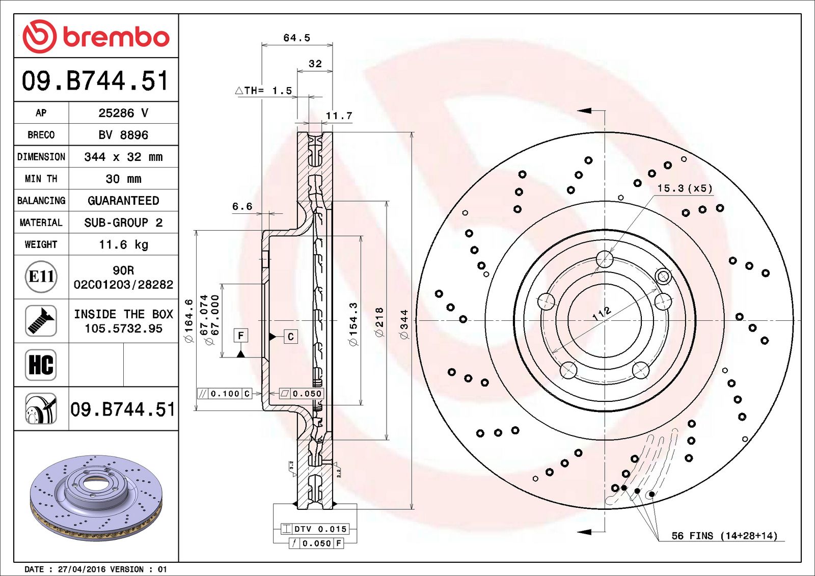 PRIME UV Coated Front Disc Brake Rotor - 09.B744.51_06