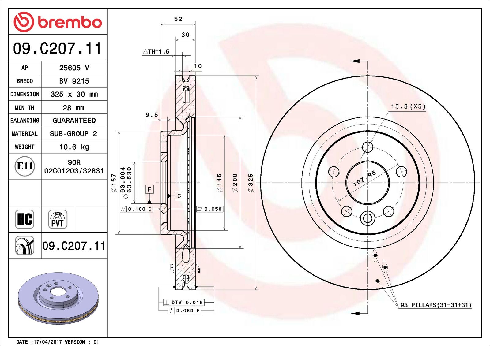 PRIME UV Coated Front Disc Brake Rotor - 09.C207.11_06