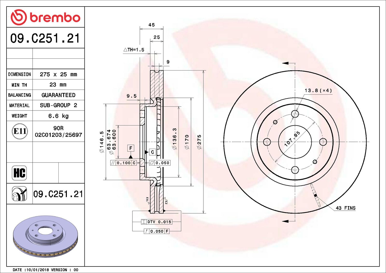 PRIME UV Coated Front Disc Brake Rotor - 09.C251.21_06