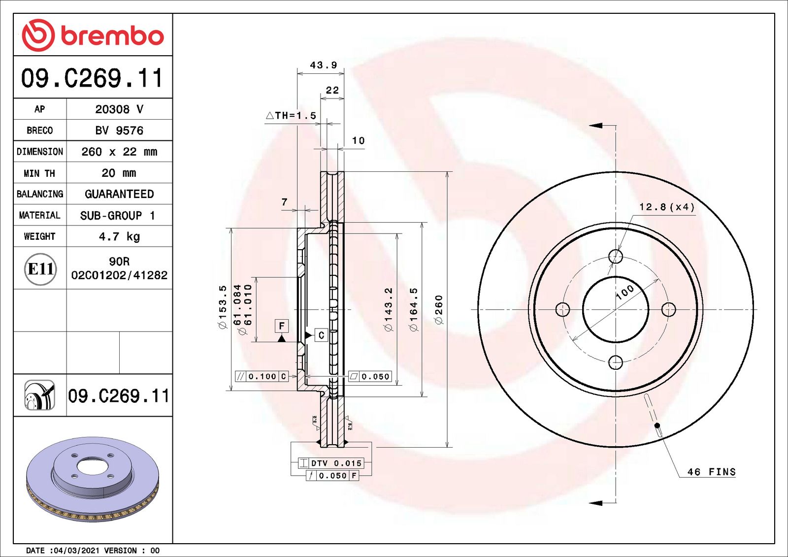 PRIME UV Coated Front Disc Brake Rotor - 09.C269.11_06